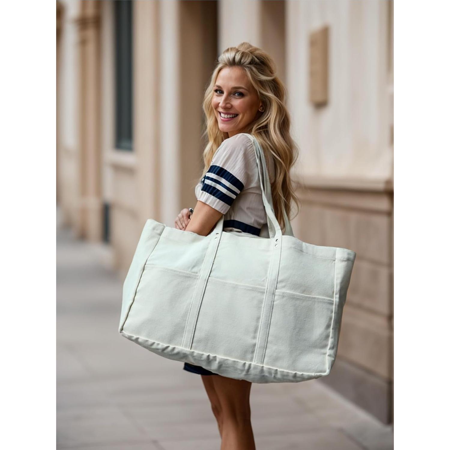 Bolsa de Lona Extra Grande Beige 55x35x20 cm Reutilizable