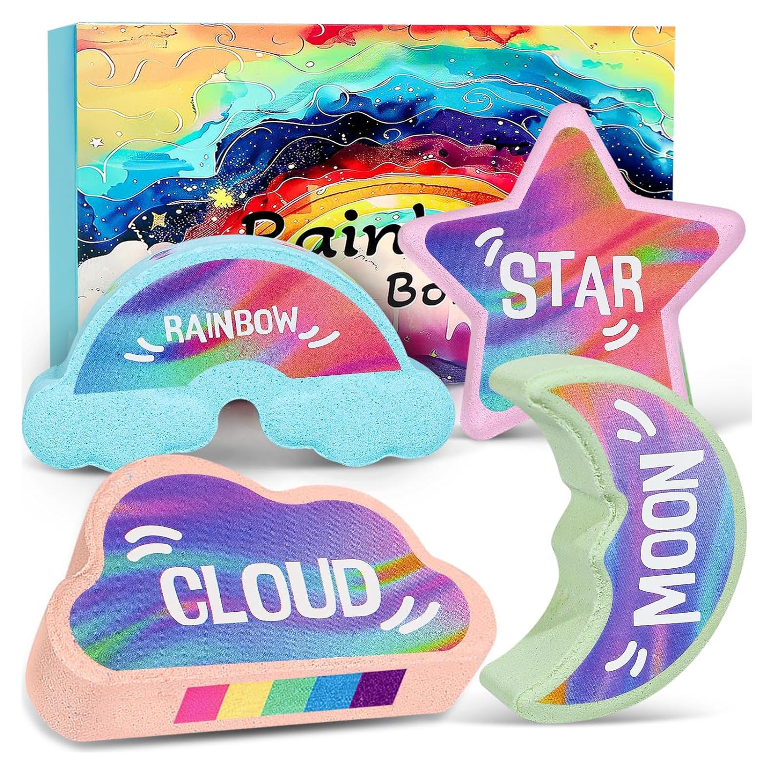 Bolas de Baño Arcoíris para Niños - 4 Pcs Hechas a Mano