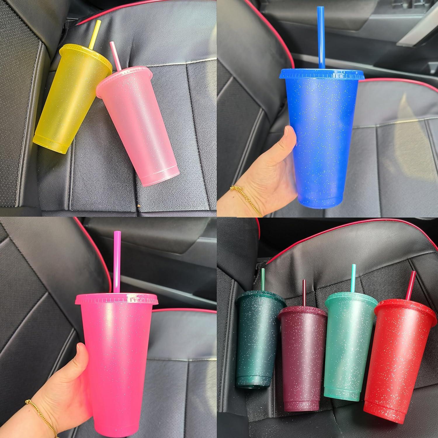 Paquete de 10 Vasos Reutilizables Suertestarry 710ml con Tapa y Pajita