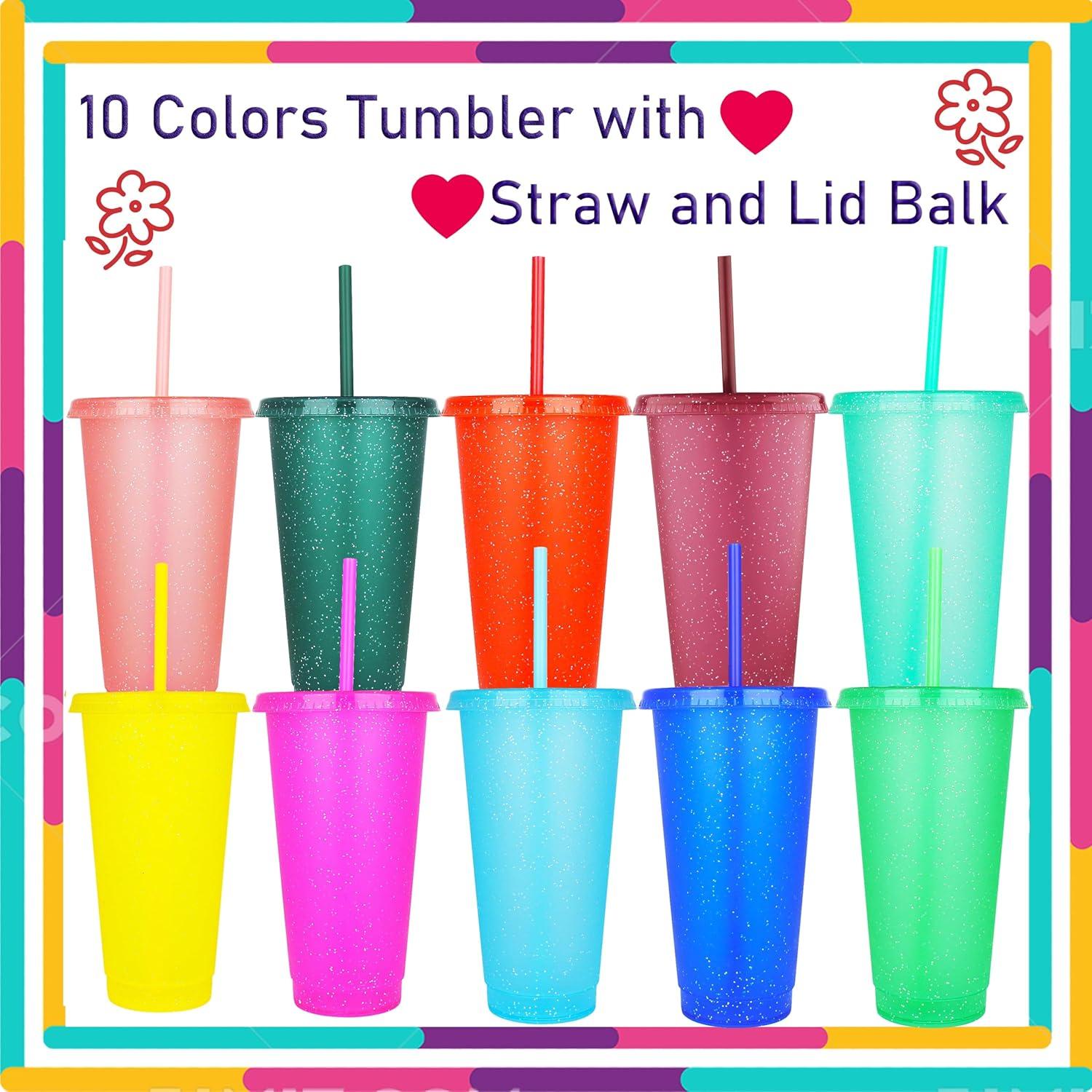 Paquete de 10 Vasos Reutilizables Suertestarry 710ml con Tapa y Pajita