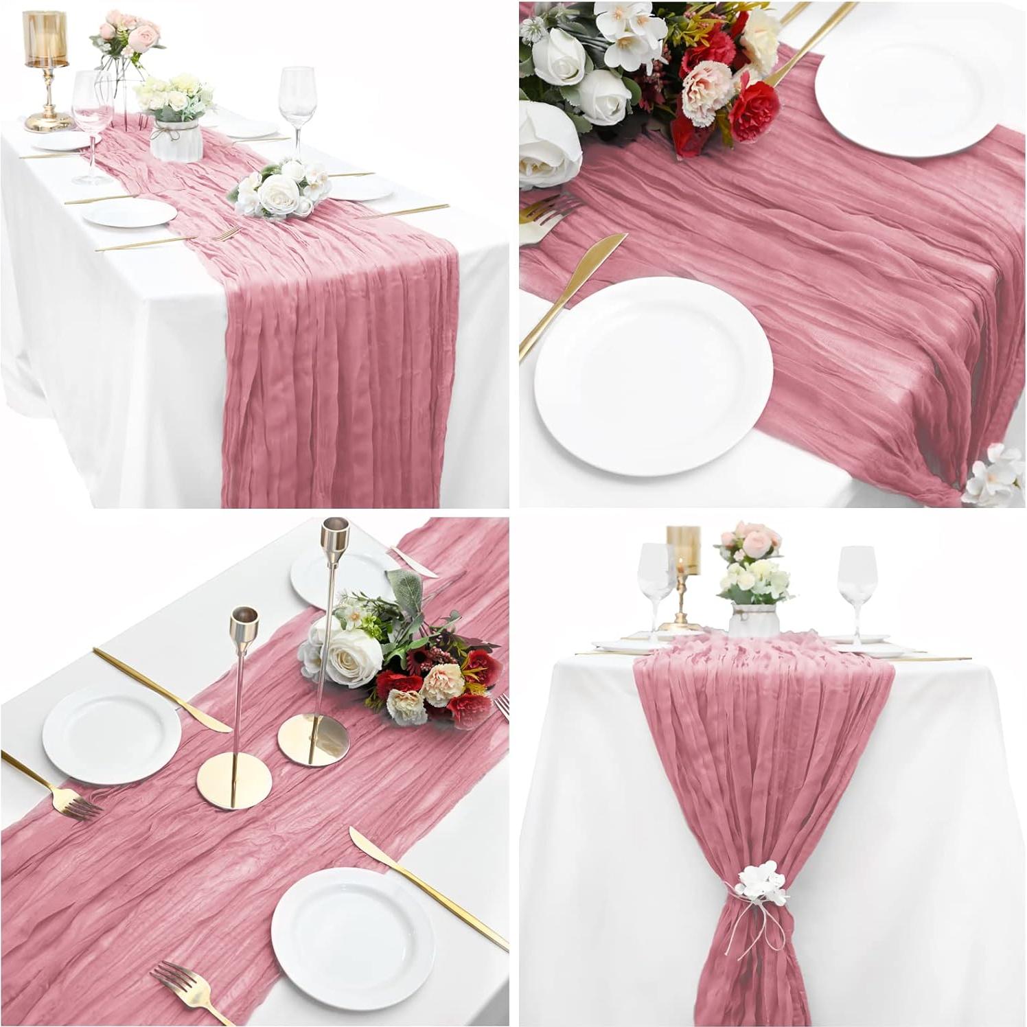 15 Corredores de Mesa de Gasa Rosa Polvoriento 90x300cm