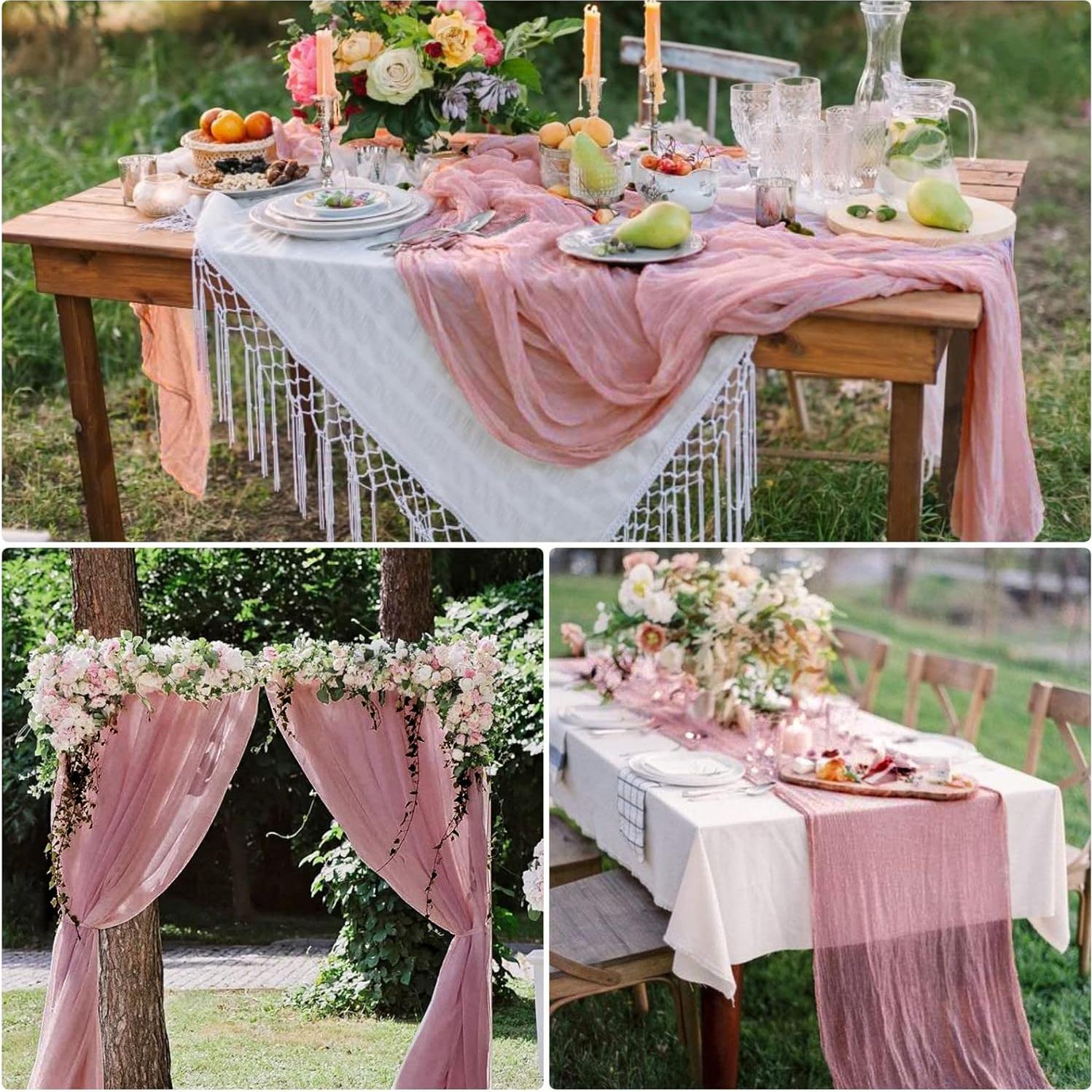 15 Corredores de Mesa de Gasa Rosa Polvoriento 90x300cm