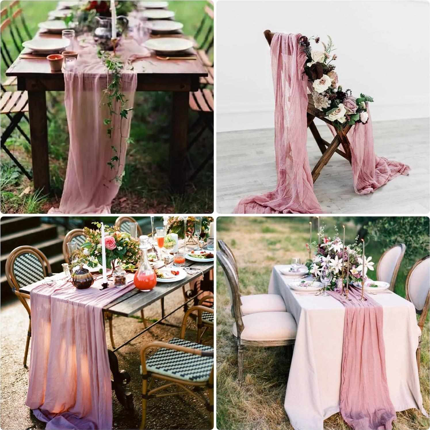 15 Corredores de Mesa de Gasa Rosa Polvoriento 90x300cm