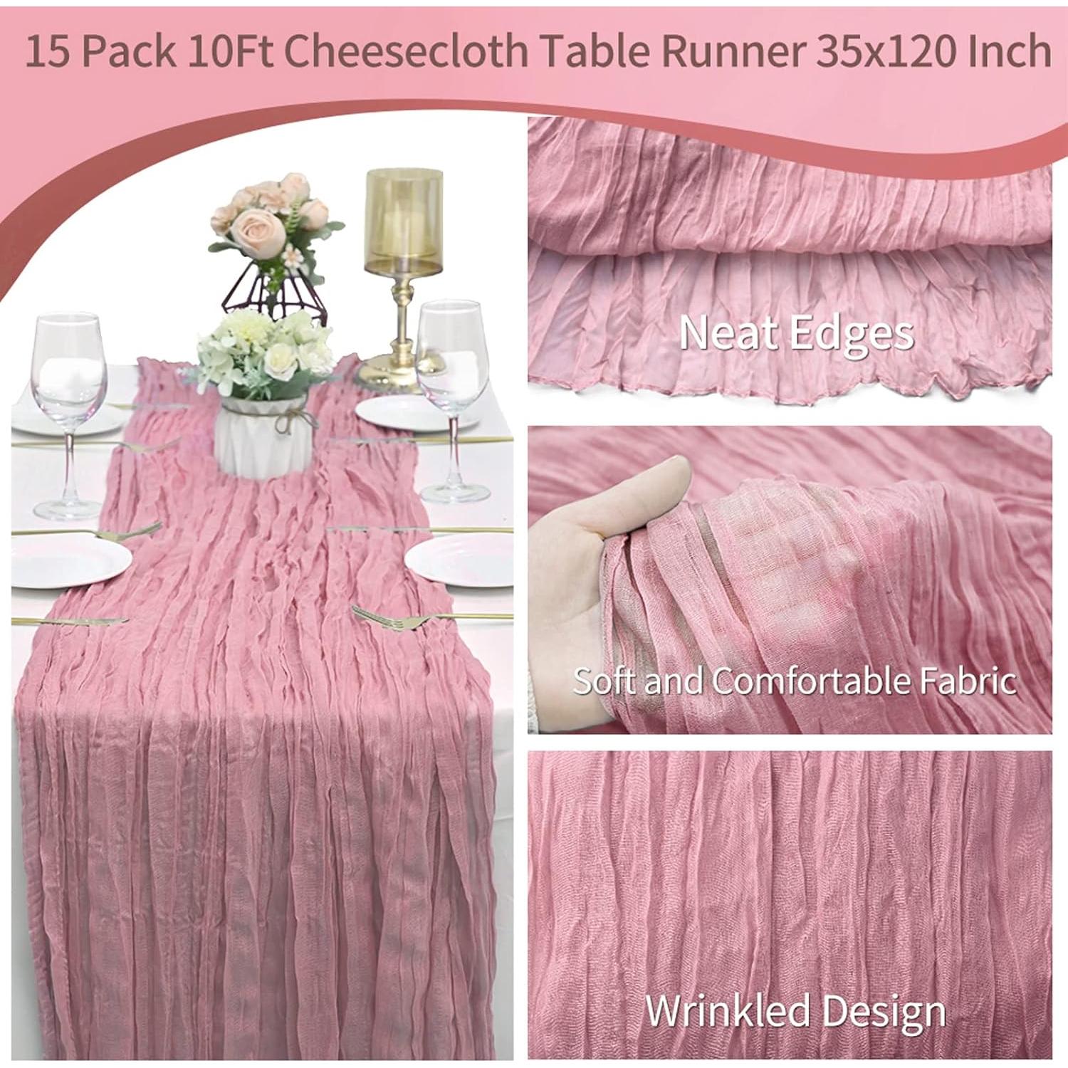 15 Corredores de Mesa de Gasa Rosa Polvoriento 90x300cm