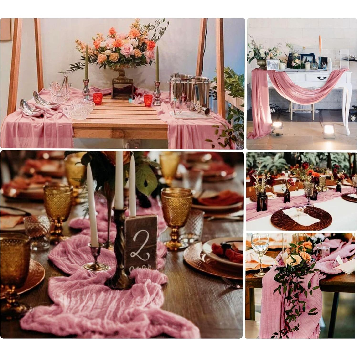 15 Corredores de Mesa de Gasa Rosa Polvoriento 90x300cm