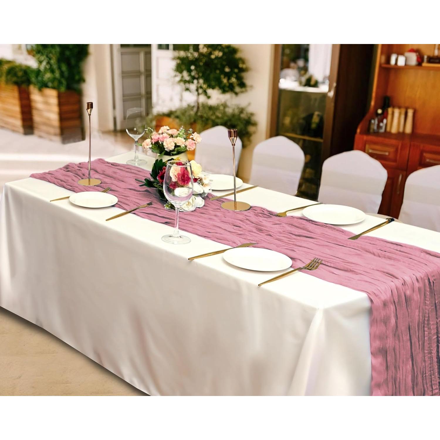 15 Corredores de Mesa de Gasa Rosa Polvoriento 90x300cm