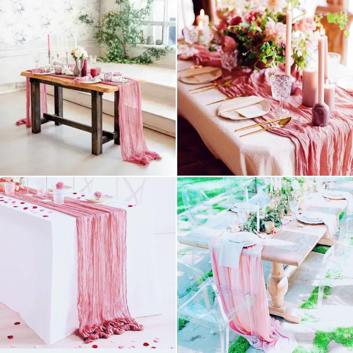 15 Corredores de Mesa de Gasa Rosa Polvoriento 90x300cm