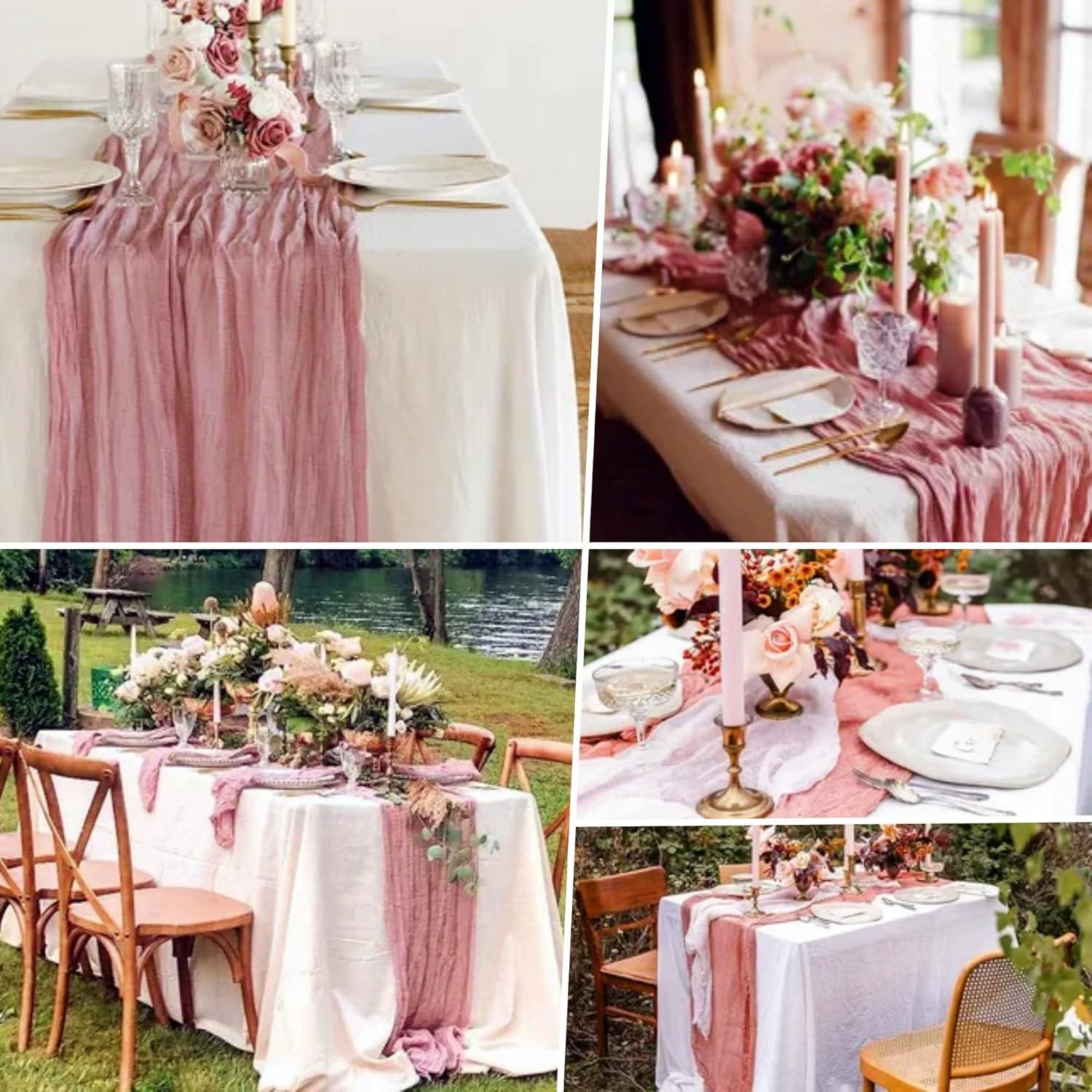 15 Corredores de Mesa de Gasa Rosa Polvoriento 90x300cm