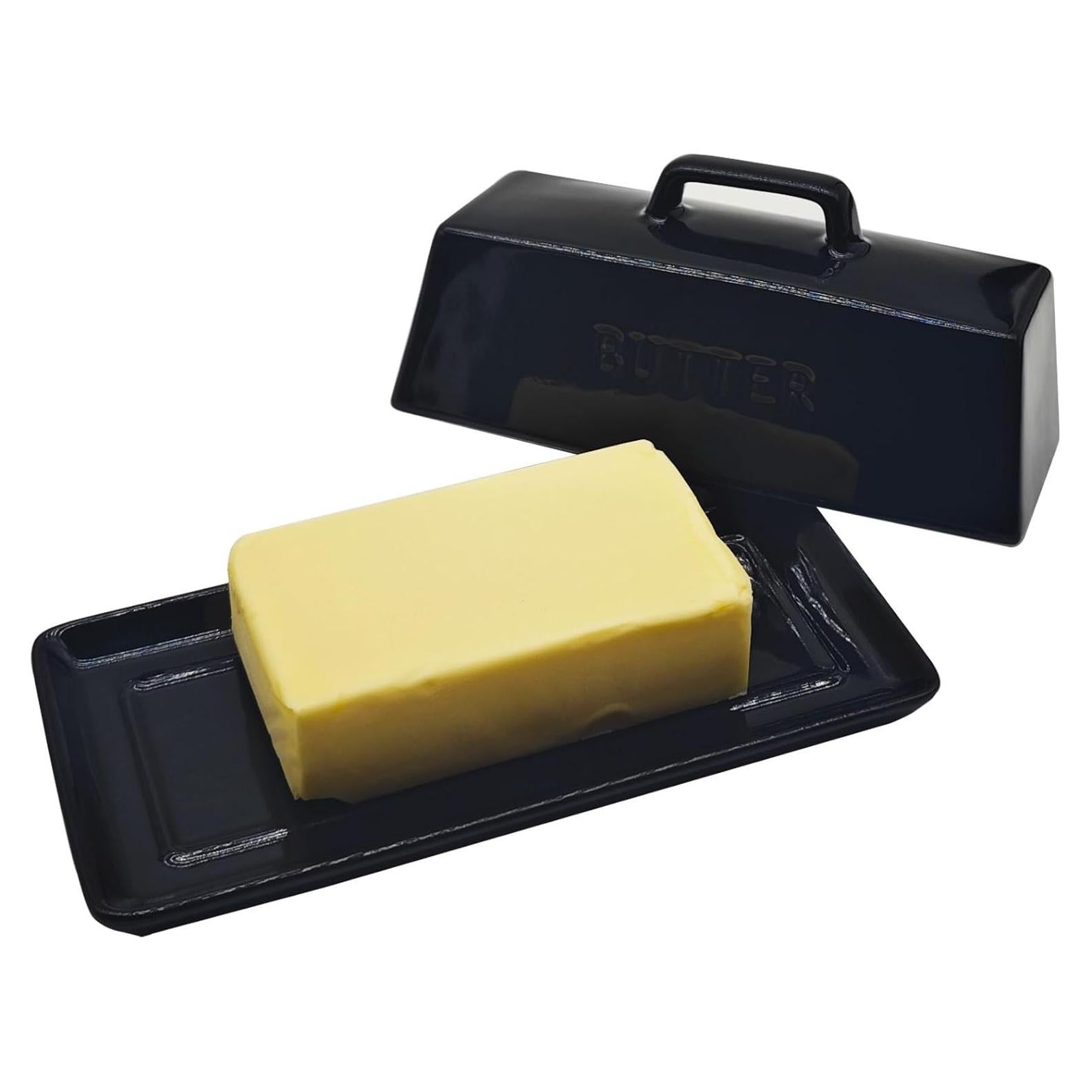 Plato de Mantequilla Cerámica MKYHBOO con Tapa Negra 0.8kg
