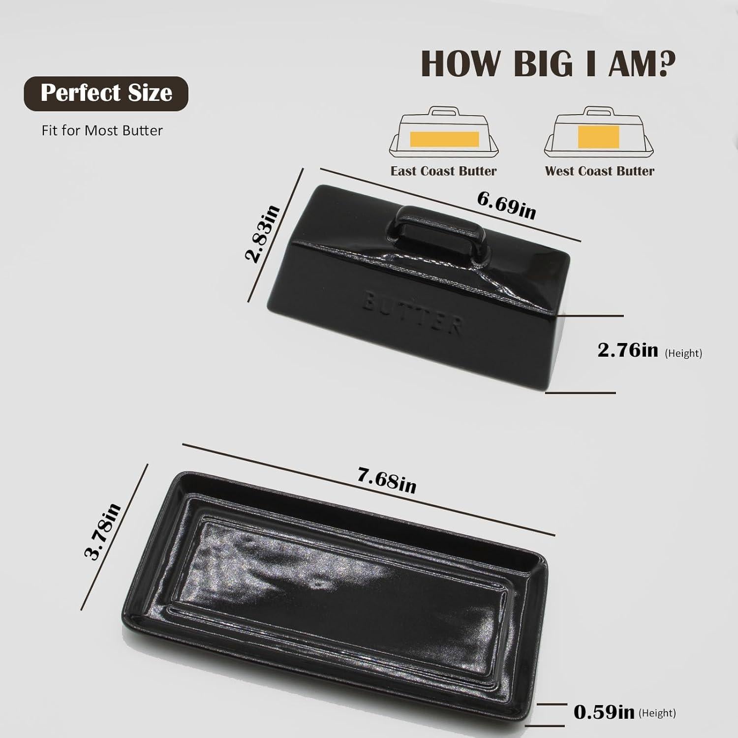 Plato de Mantequilla Cerámica MKYHBOO con Tapa Negra 0.8kg