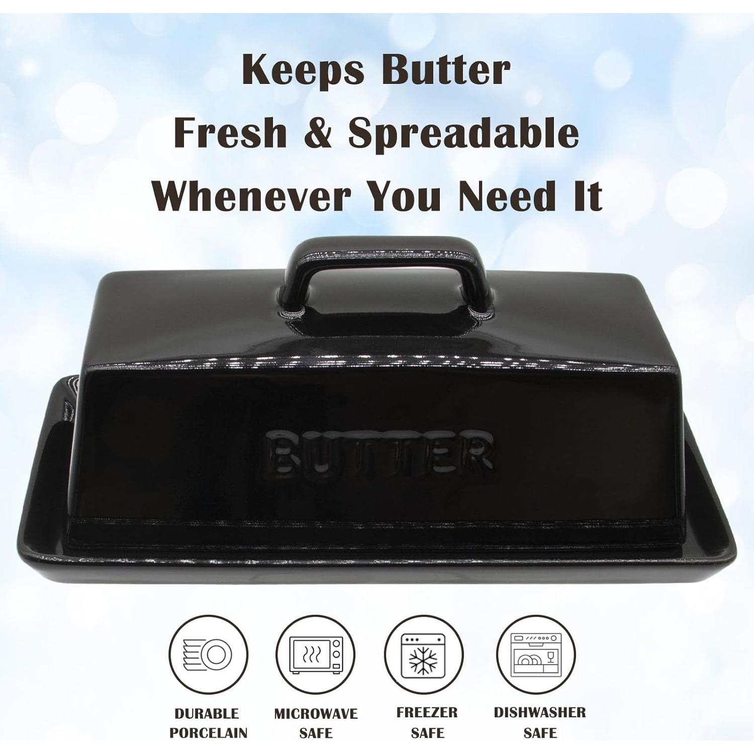 Plato de Mantequilla Cerámica MKYHBOO con Tapa Negra 0.8kg