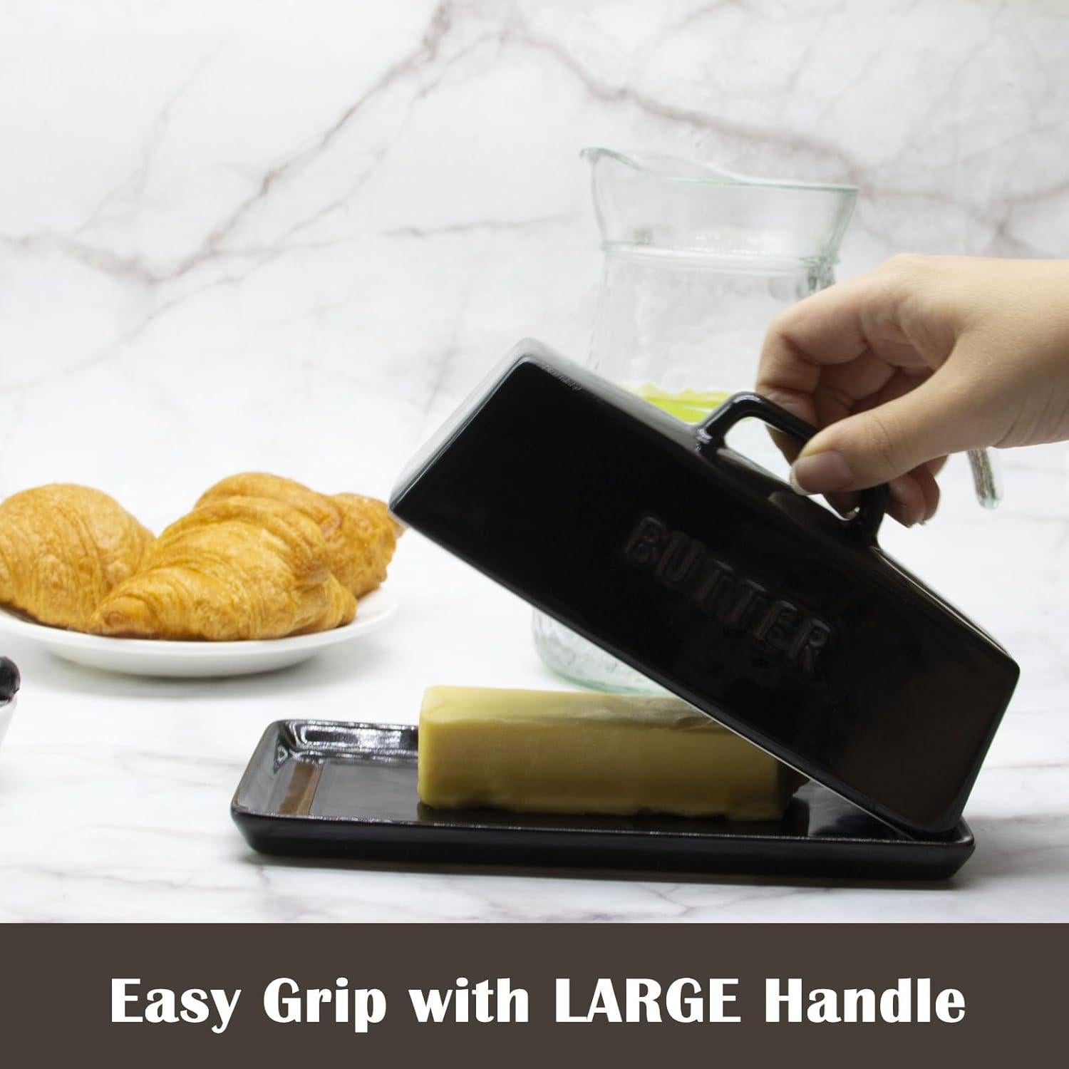 Plato de Mantequilla Cerámica MKYHBOO con Tapa Negra 0.8kg