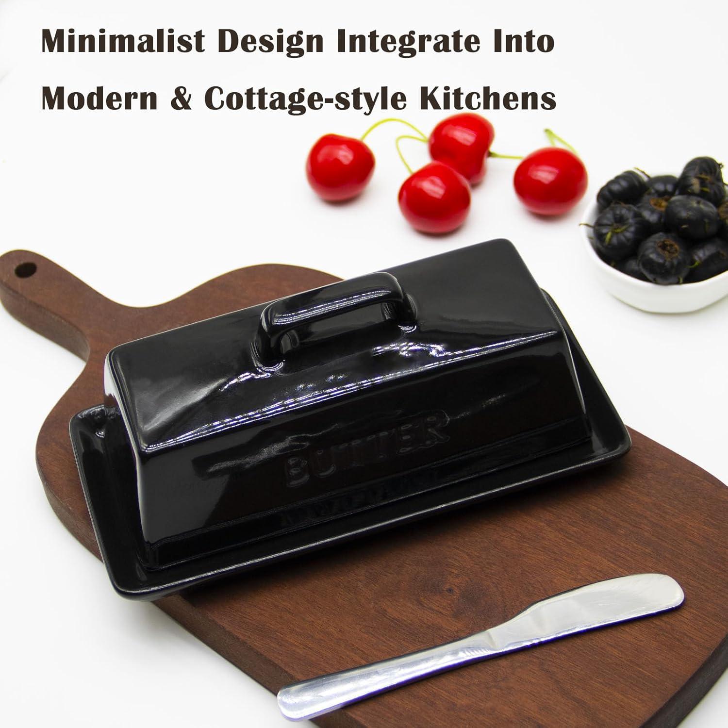 Plato de Mantequilla Cerámica MKYHBOO con Tapa Negra 0.8kg