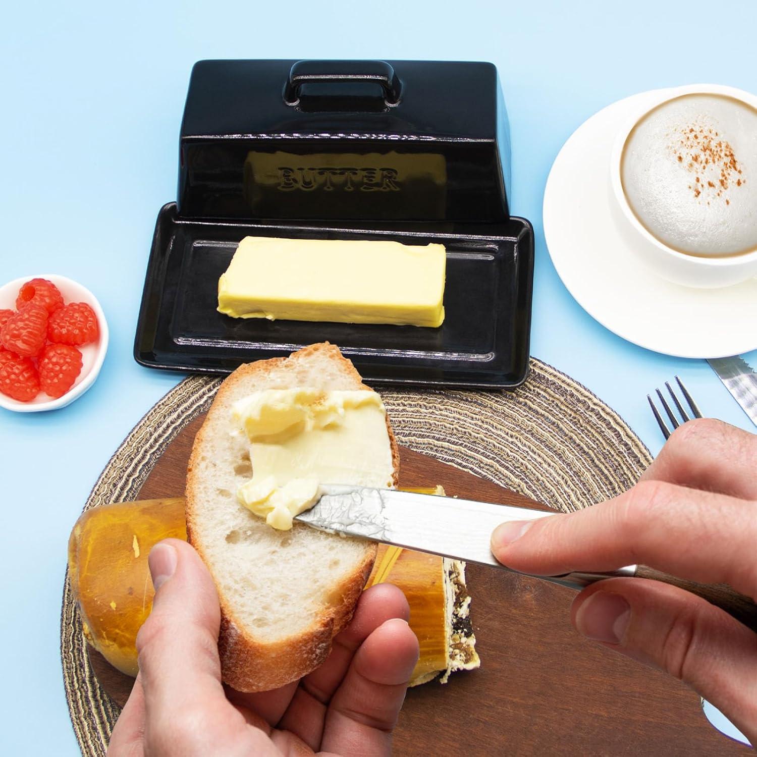 Plato de Mantequilla Cerámica MKYHBOO con Tapa Negra 0.8kg