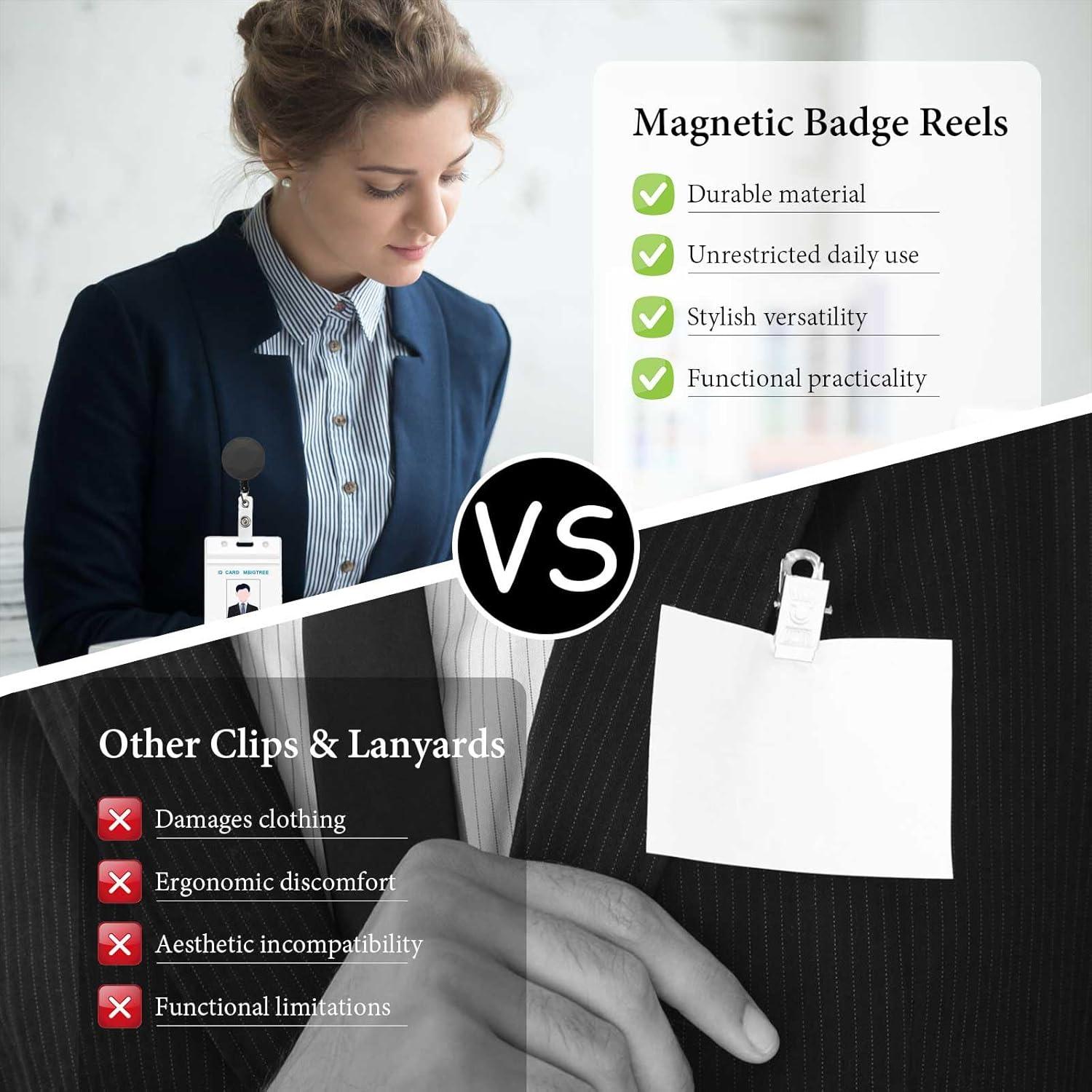 2 Portatarjetas Magnéticos HKNR con Clip Retráctil - Negro y Beige