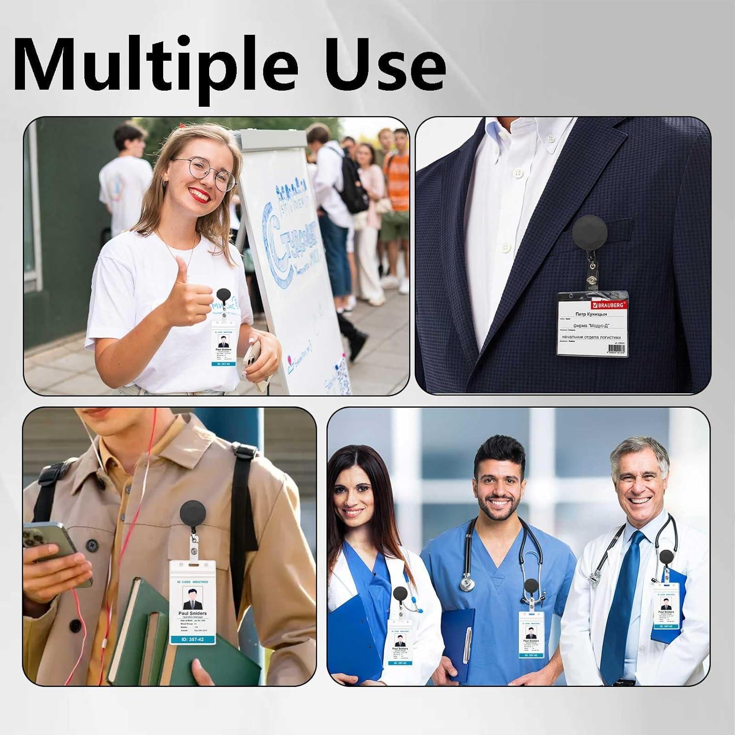 2 Portatarjetas Magnéticos HKNR con Clip Retráctil - Negro y Beige