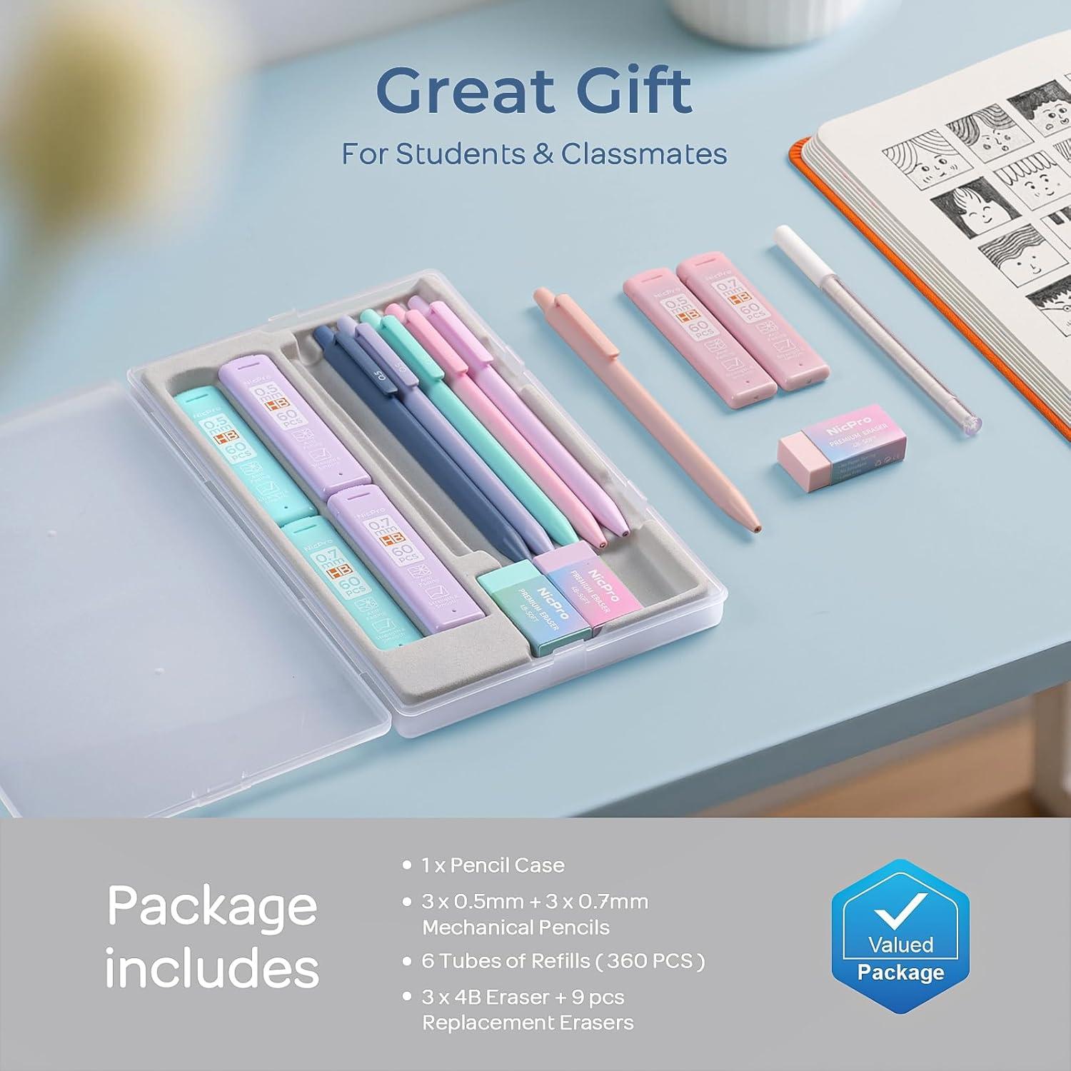 Conjunto de Lápices Mecánicos Nicpro 6PCS 0.5mm y 0.7mm