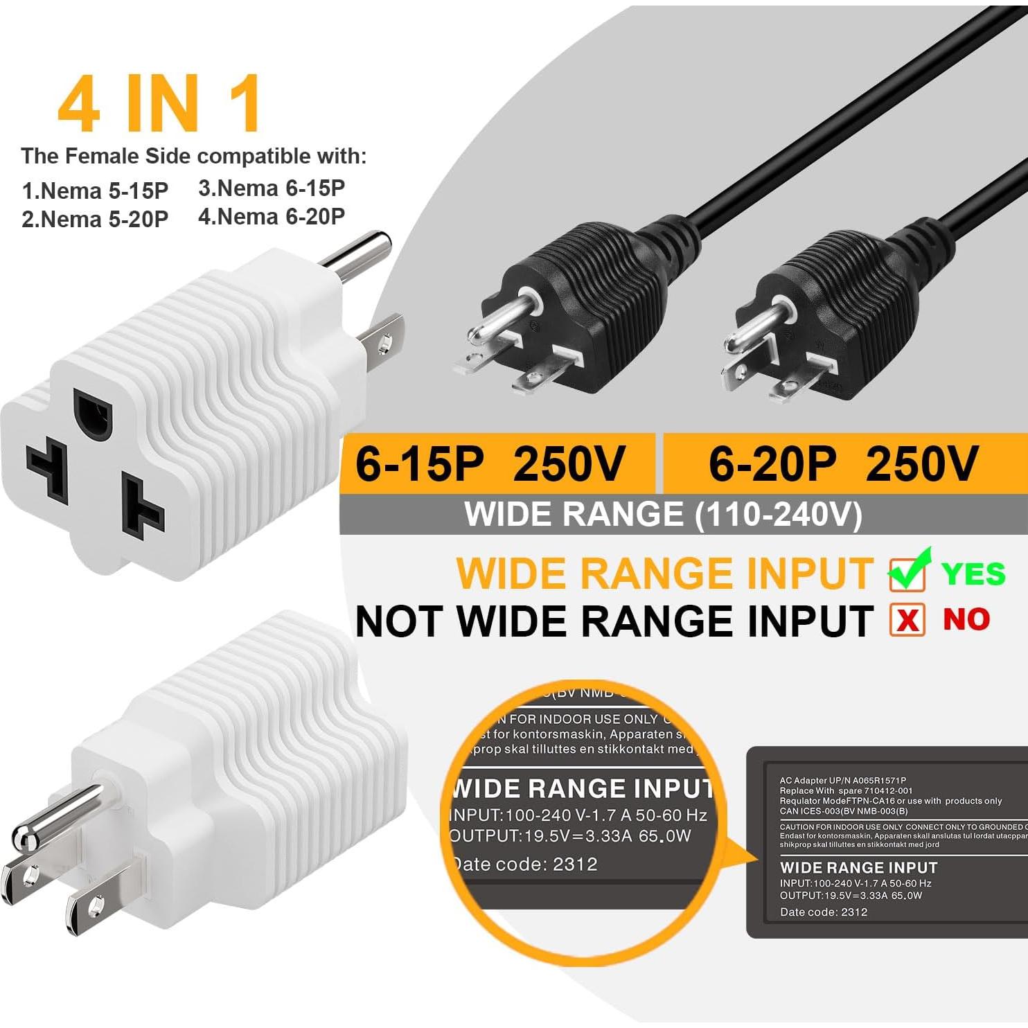 Adaptador de Enchufe CA 4 en 1 PluGrand 15A 125V a 20A 250V