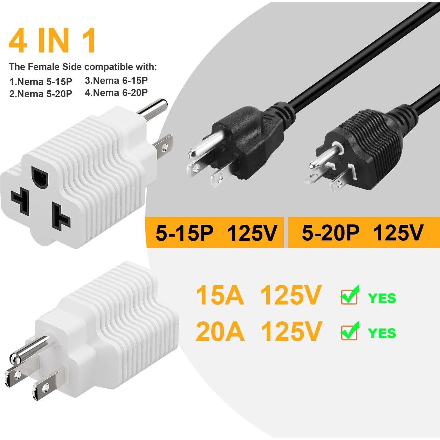 Adaptador de Enchufe CA 4 en 1 PluGrand 15A 125V a 20A 250V