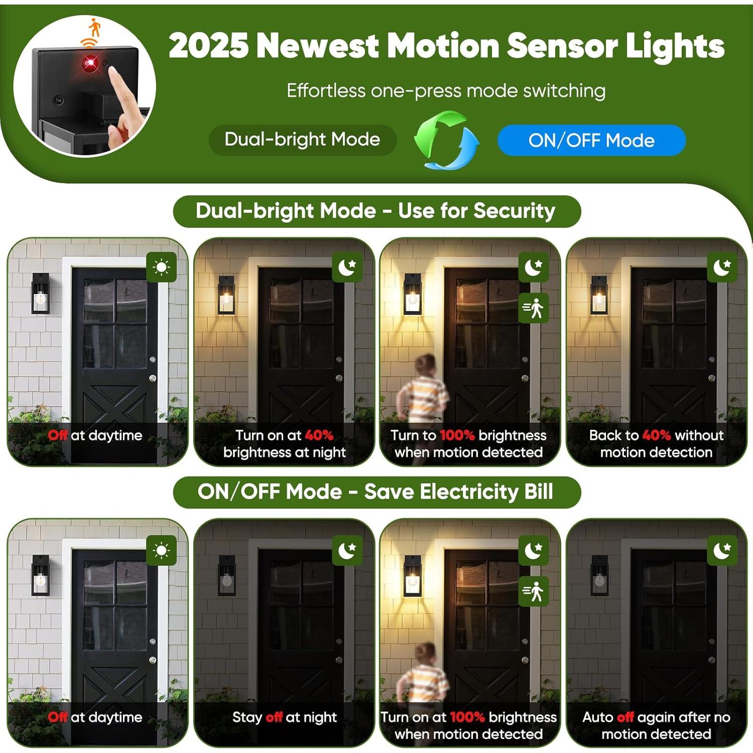 Lámparas de Pared Exteriores BesLowe con Sensor de Movimiento - 2 Pzas