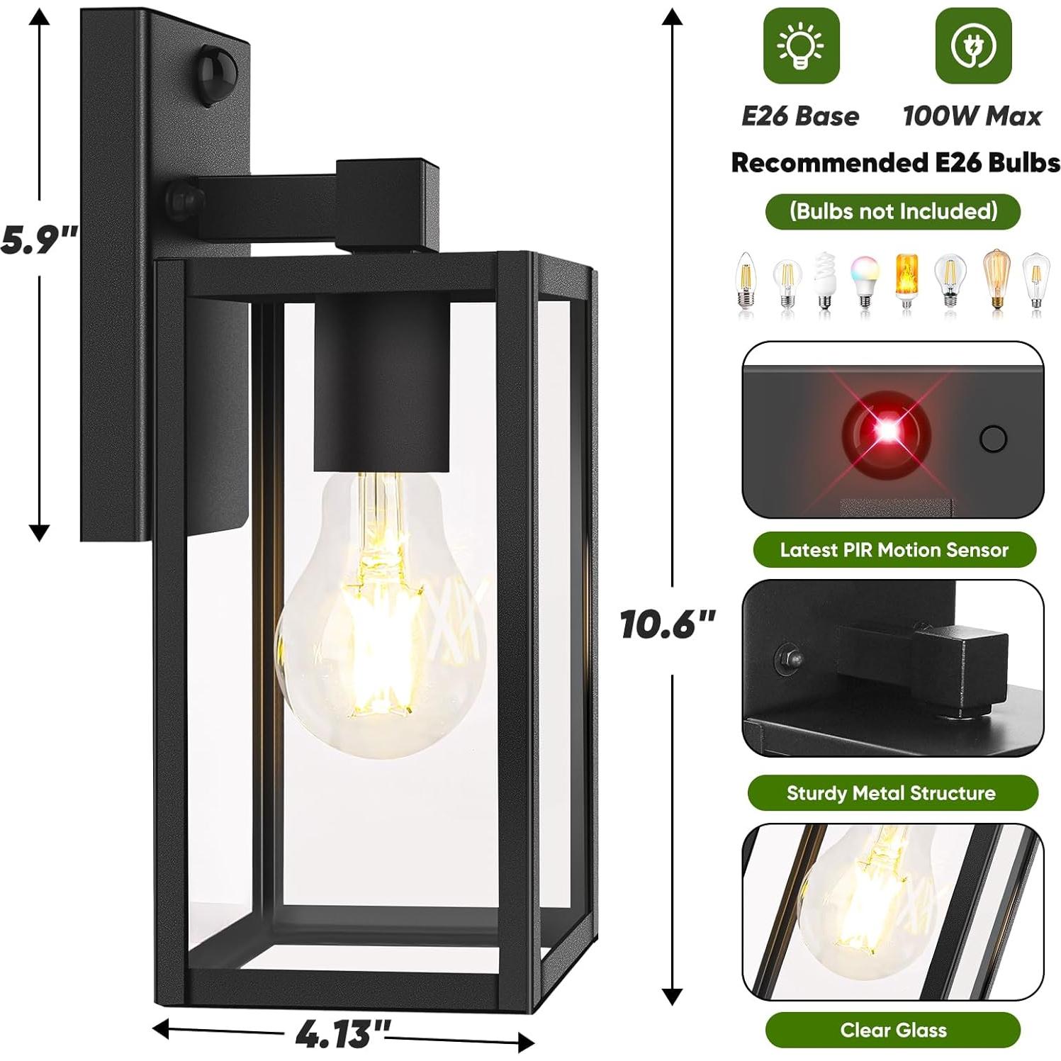 Lámparas de Pared Exteriores BesLowe con Sensor de Movimiento - 2 Pzas