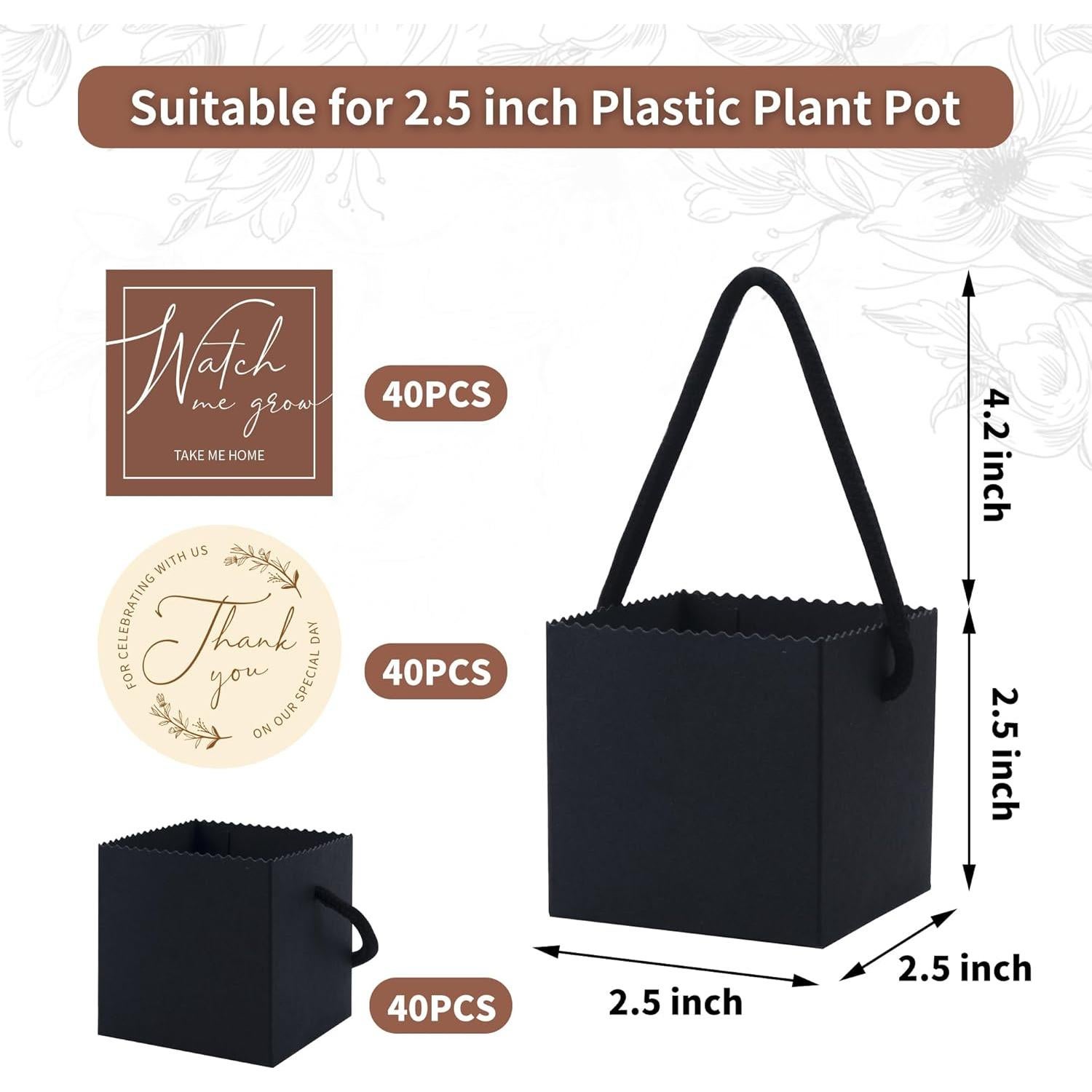 Bolsas de Envoltura para Suculentas Temlum 40pcs 6.35cm Negro