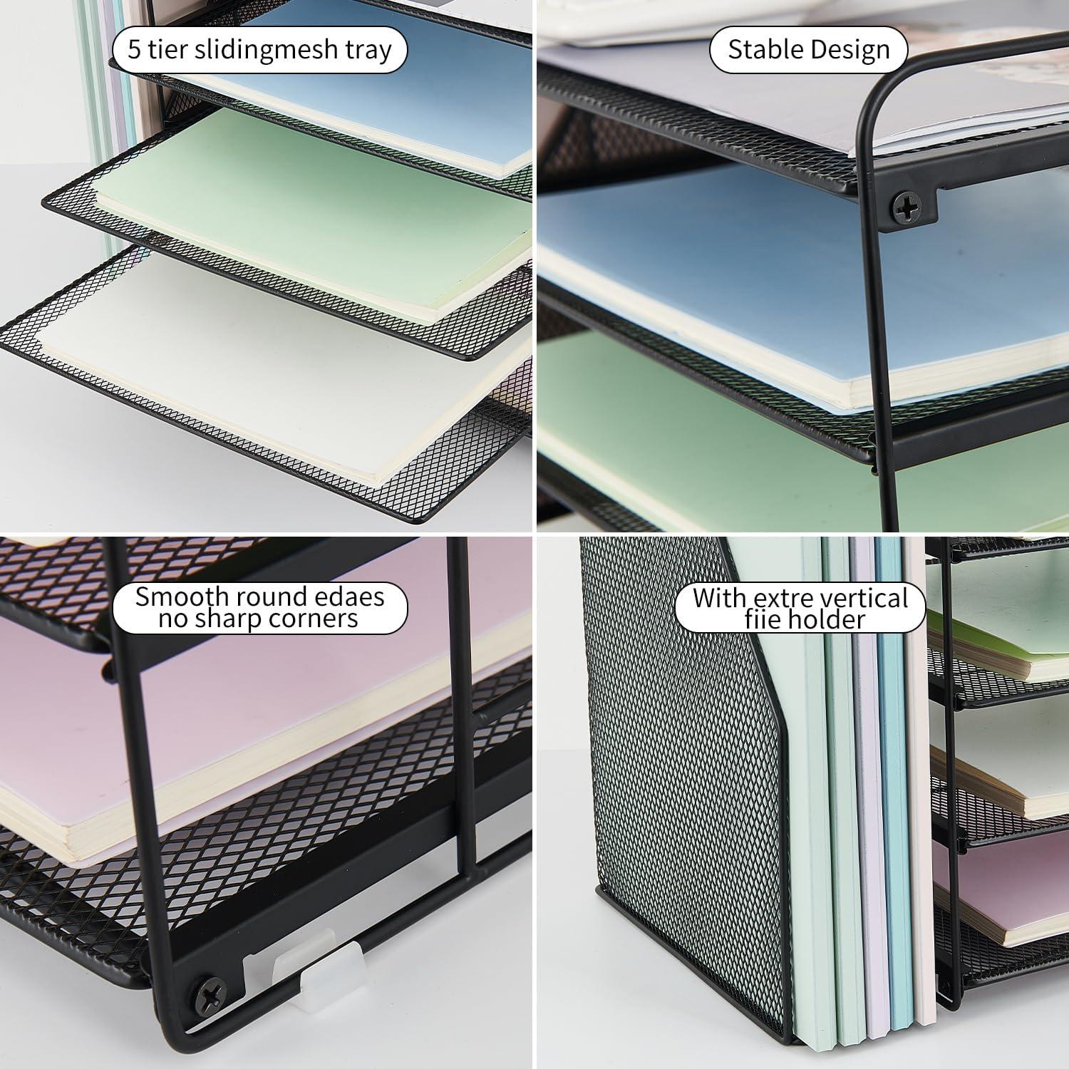 Organizador de Escritorio OPNICE 5 Niveles Metal Negro