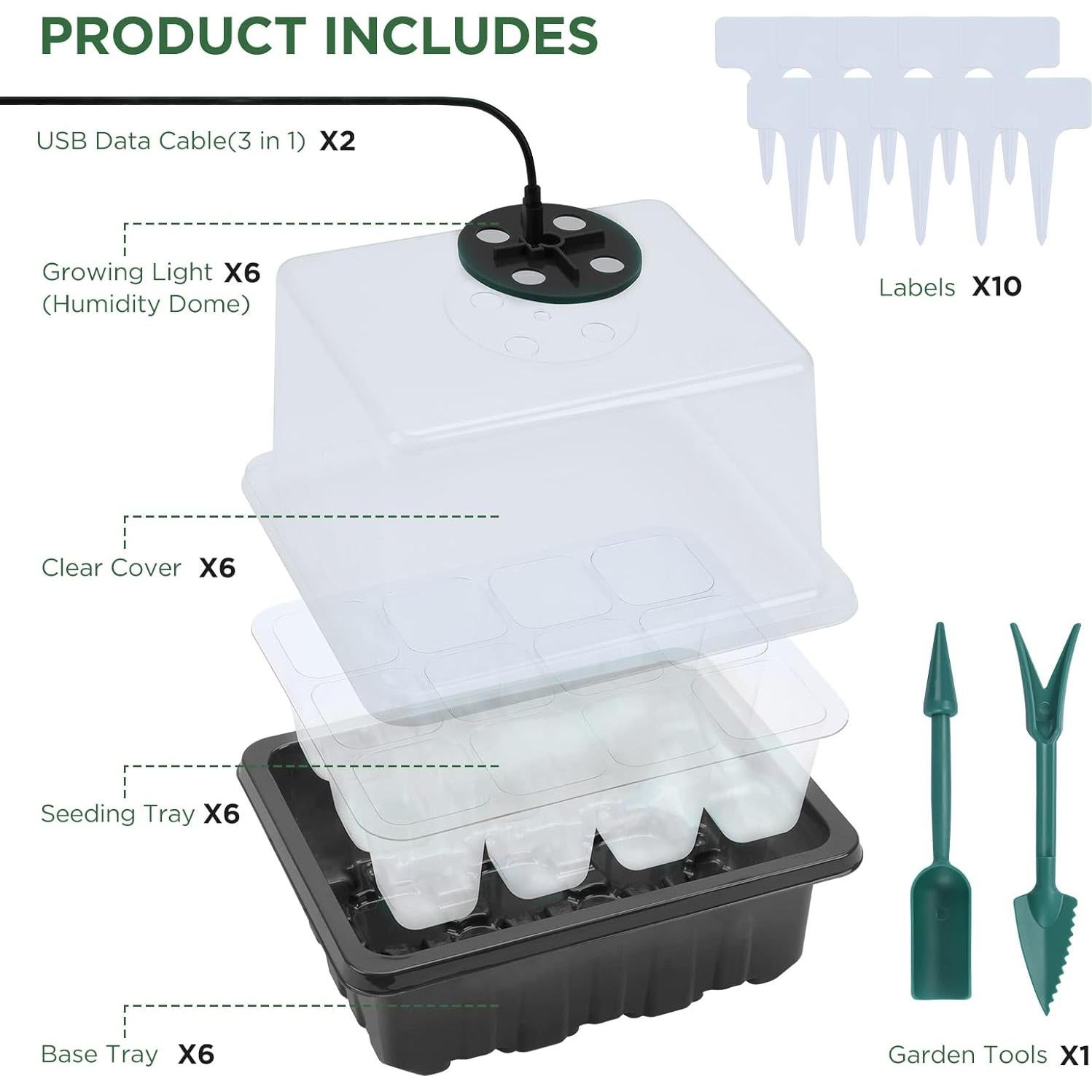 Bandeja de Inicio de Semillas Seedfactor con Luz y Domos 6PCS