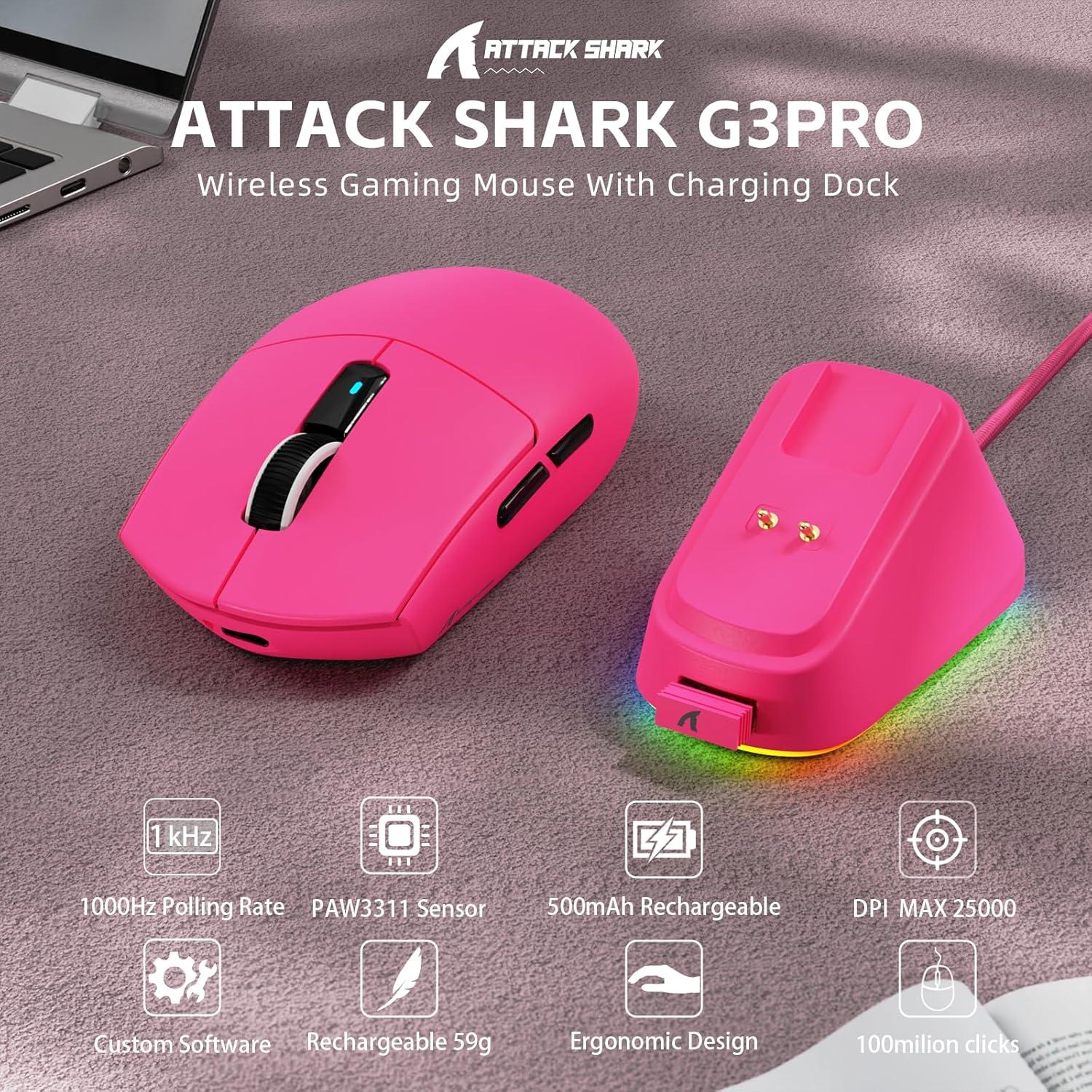 RATÓN GAMING INALÁMBRICO ATTACK SHARK G3 PRO RGB 25K DPI