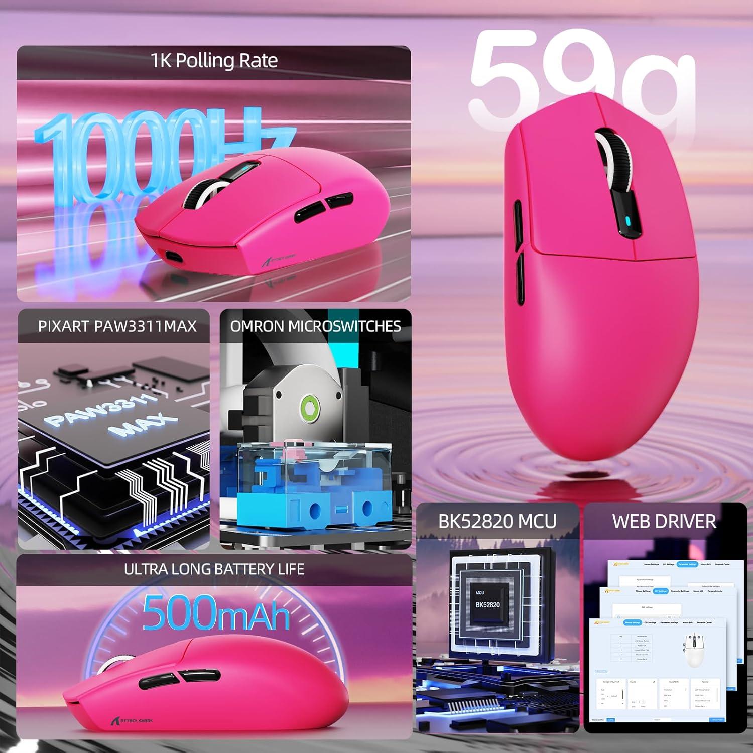 RATÓN GAMING INALÁMBRICO ATTACK SHARK G3 PRO RGB 25K DPI