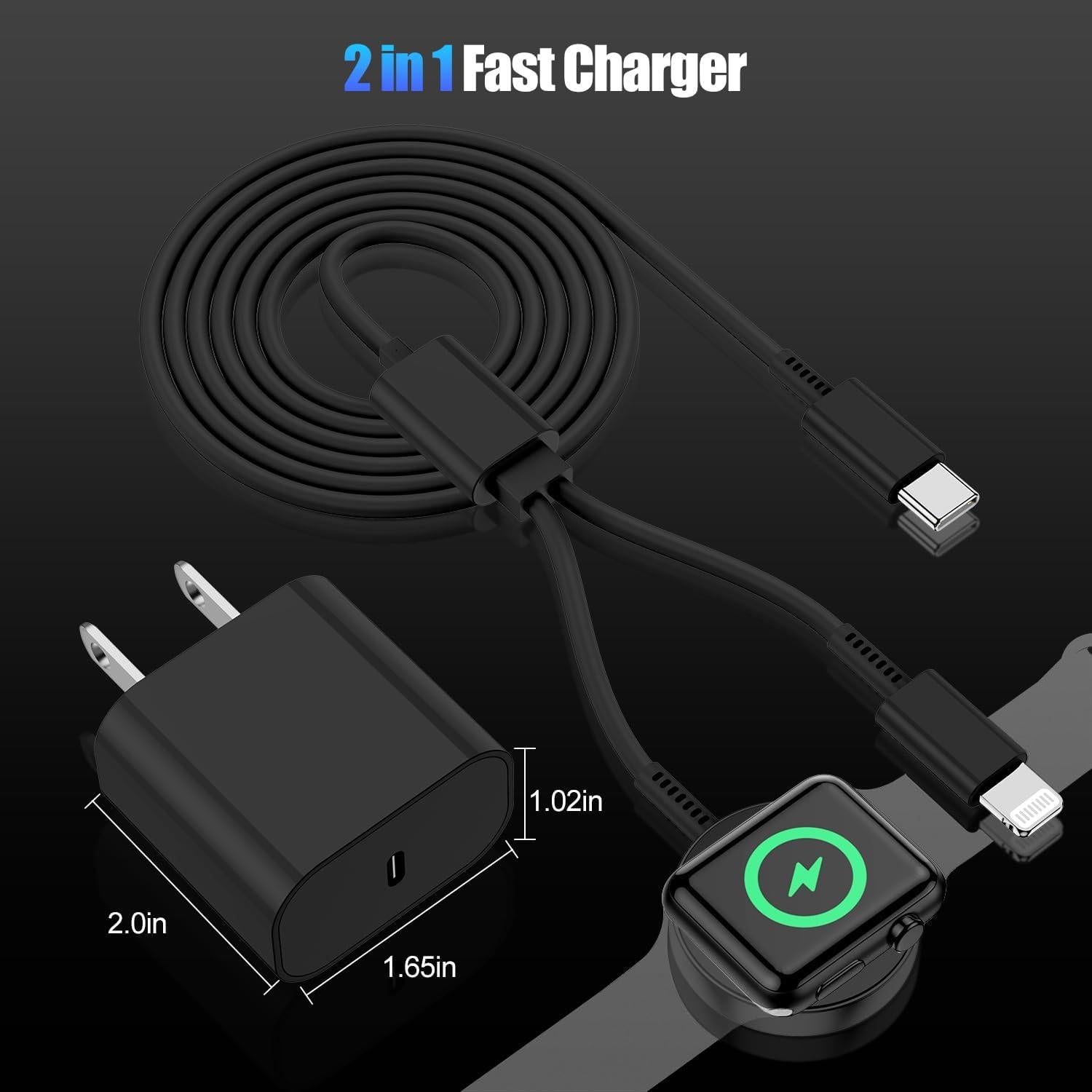 Cargador Magnético USB C 2 en 1 para Apple Watch y iPhone 20W