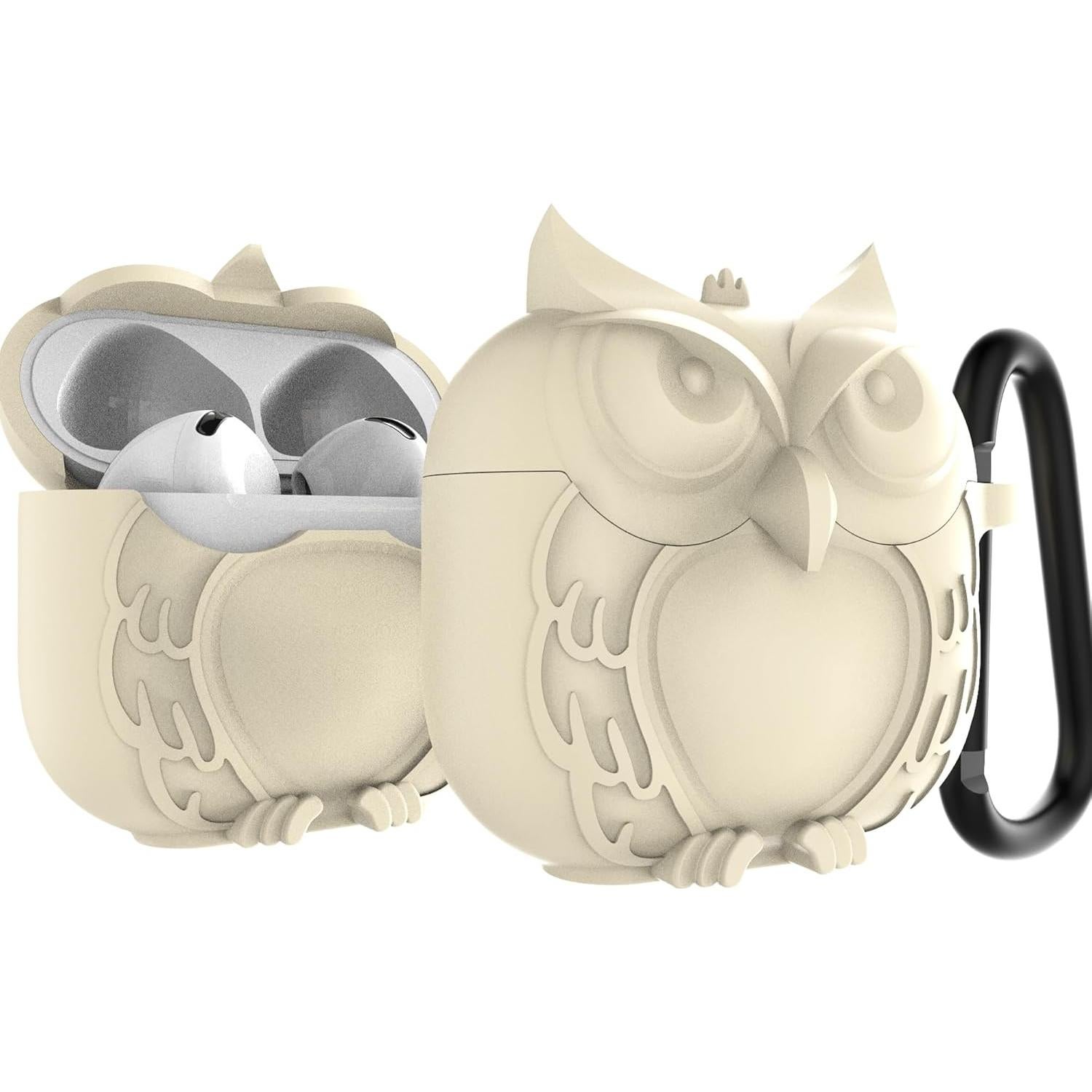 Funda de Silicona HOOKMEMO para AirPods 4 - Diseño Búho Beige