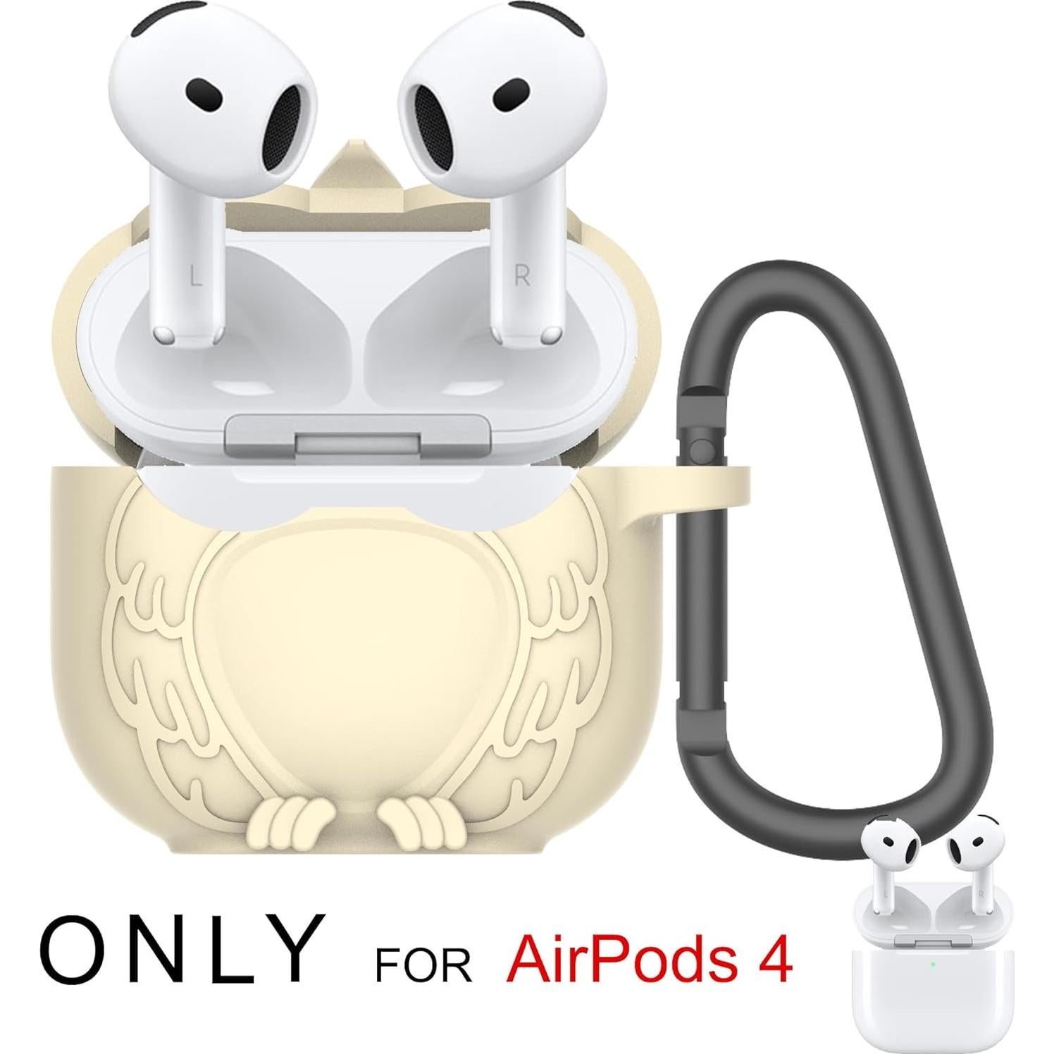 Funda de Silicona HOOKMEMO para AirPods 4 - Diseño Búho Beige