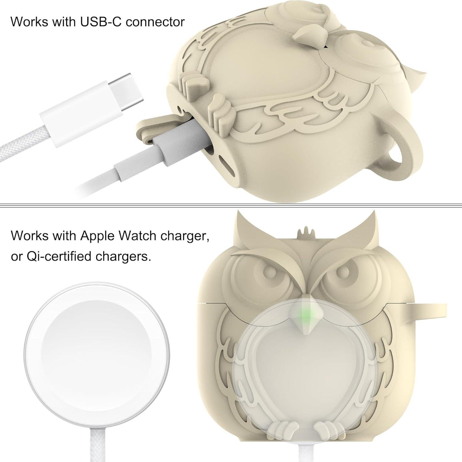 Funda de Silicona HOOKMEMO para AirPods 4 - Diseño Búho Beige