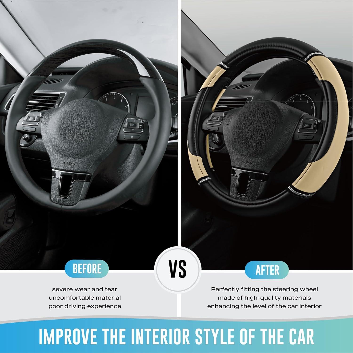 Cubierta de Volante de Cuero Road Comforts Beige 36.83-38.1 cm