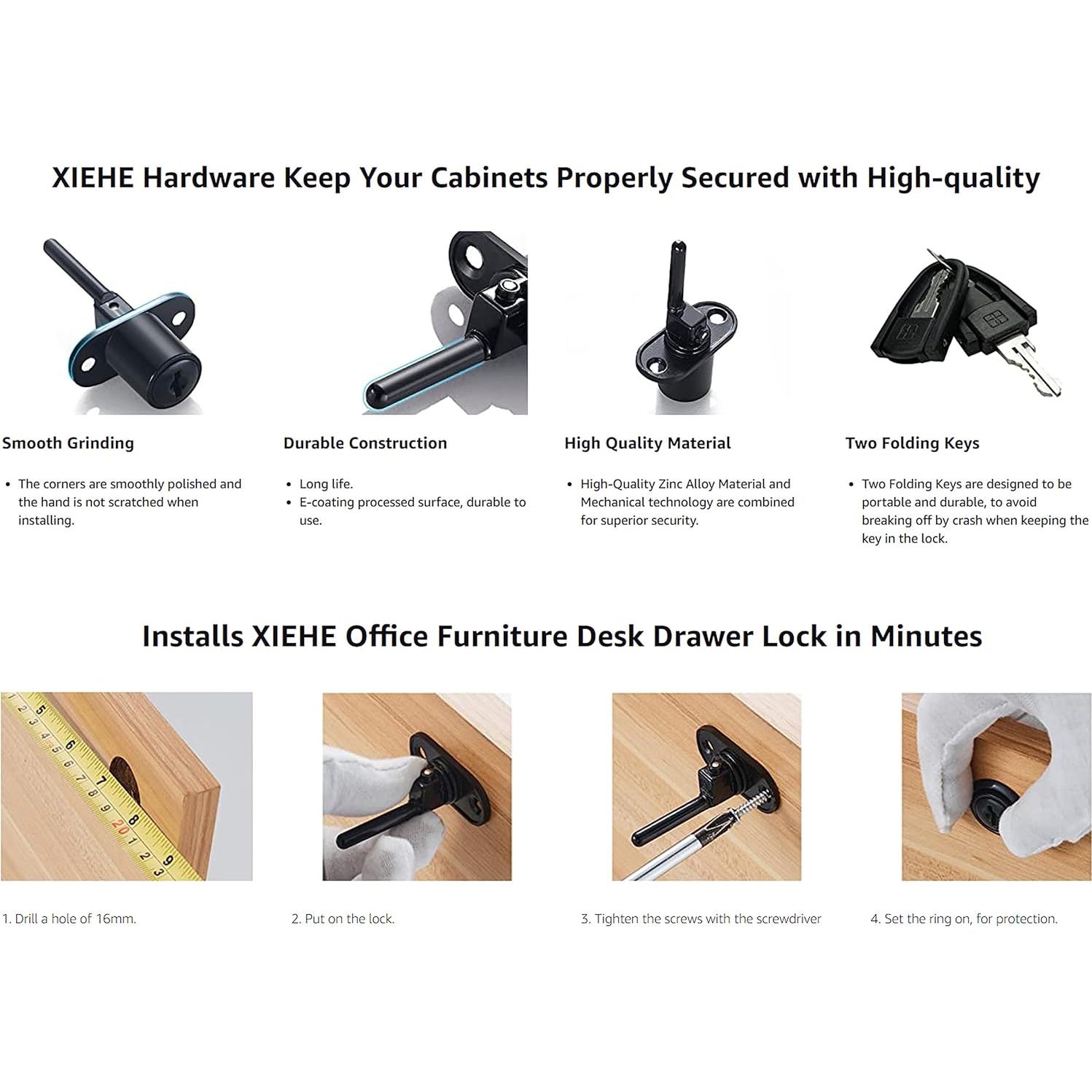 Cerradura de Cajón XIEHE 288 con Llaves 16mm Negra