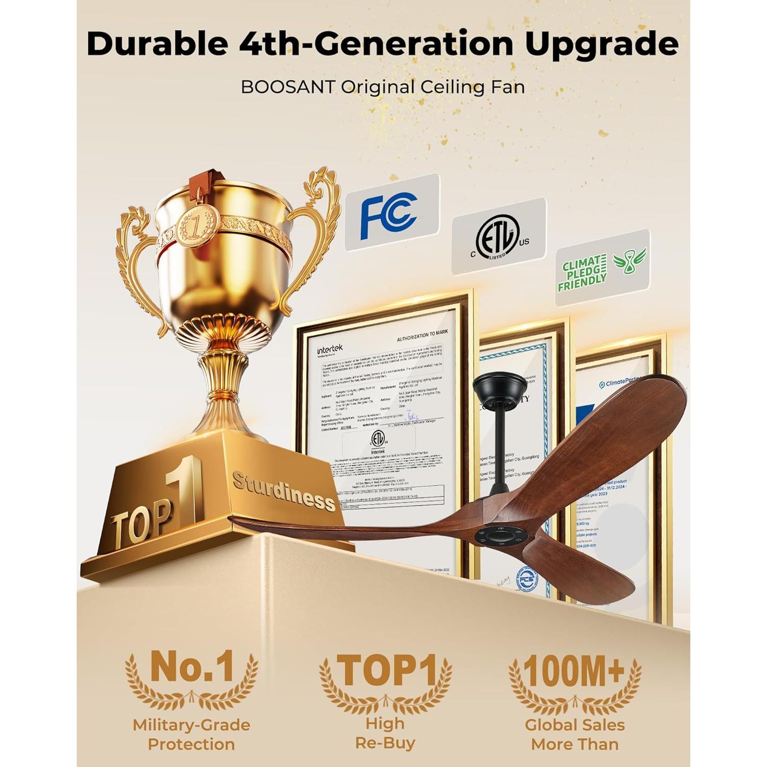 Ventilador de Techo BOOSANT 52" Sin Luz Nogal Oscuro Control Remoto