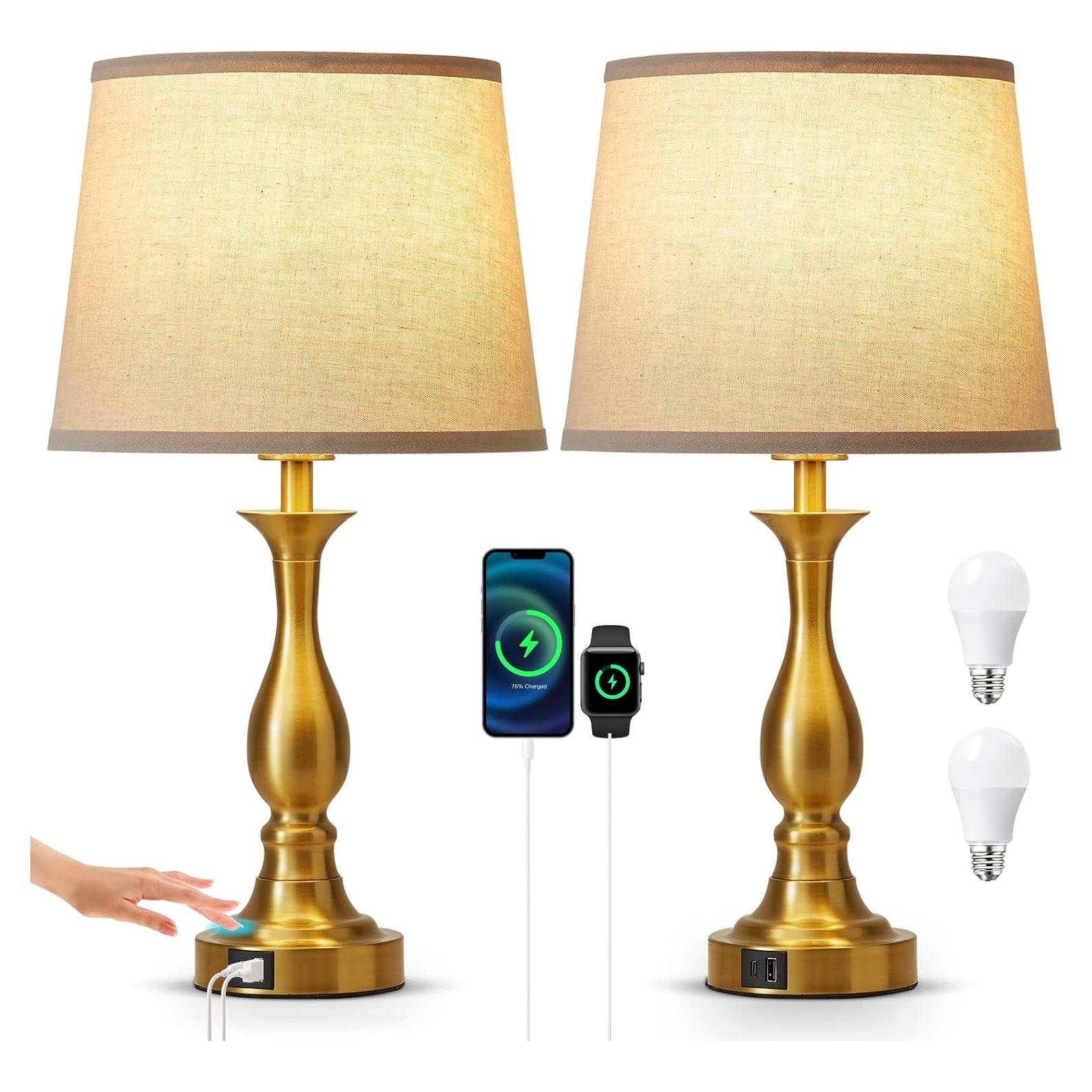 Lámpara de Mesa de Noche Lauag L901 con Carga USB-C y USB-A