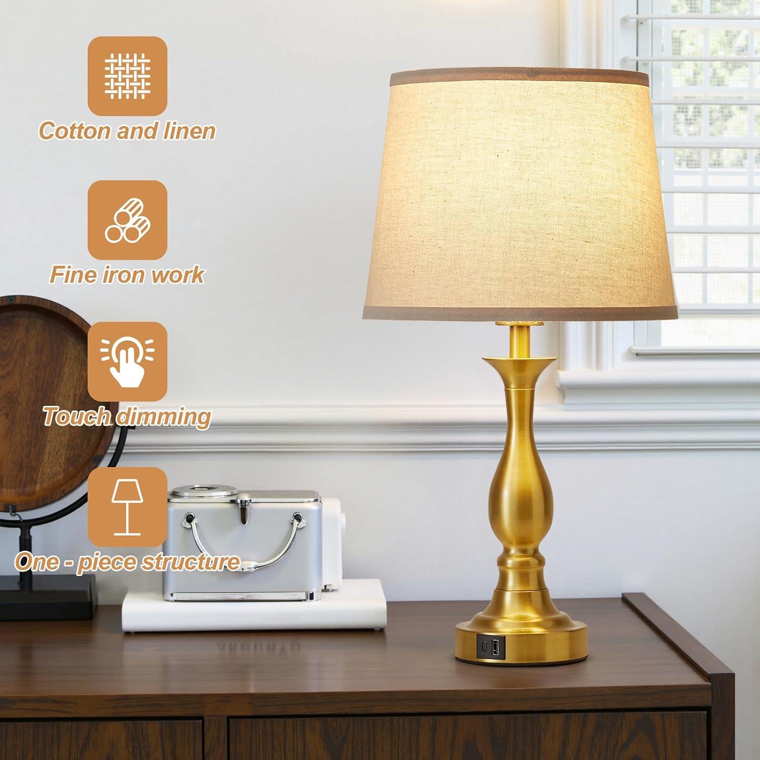 Lámpara de Mesa de Noche Lauag L901 con Carga USB-C y USB-A