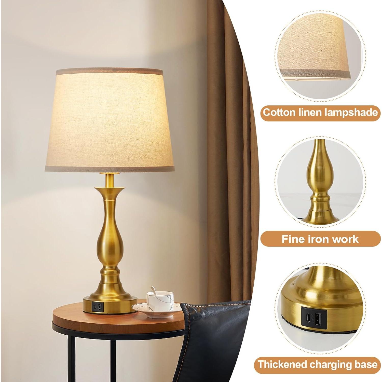 Lámpara de Mesa de Noche Lauag L901 con Carga USB-C y USB-A