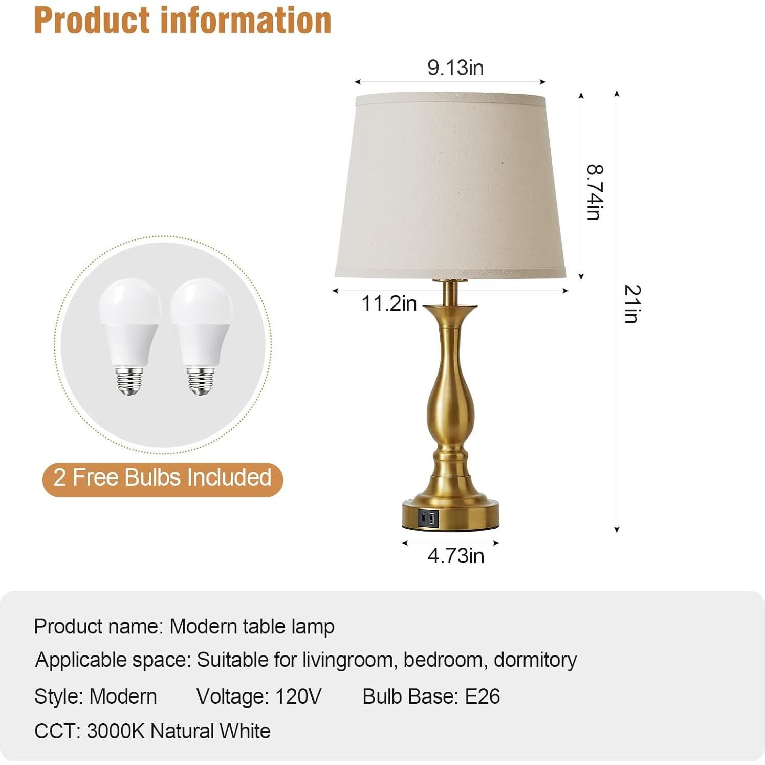 Lámpara de Mesa de Noche Lauag L901 con Carga USB-C y USB-A