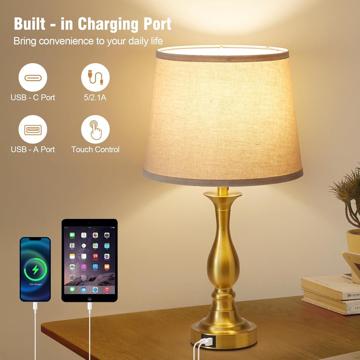 Lámpara de Mesa de Noche Lauag L901 con Carga USB-C y USB-A