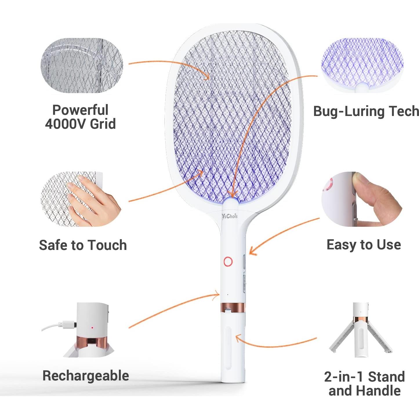 Raqueta matamoscas eléctrica recargable YsChois 2 en 1 4000V