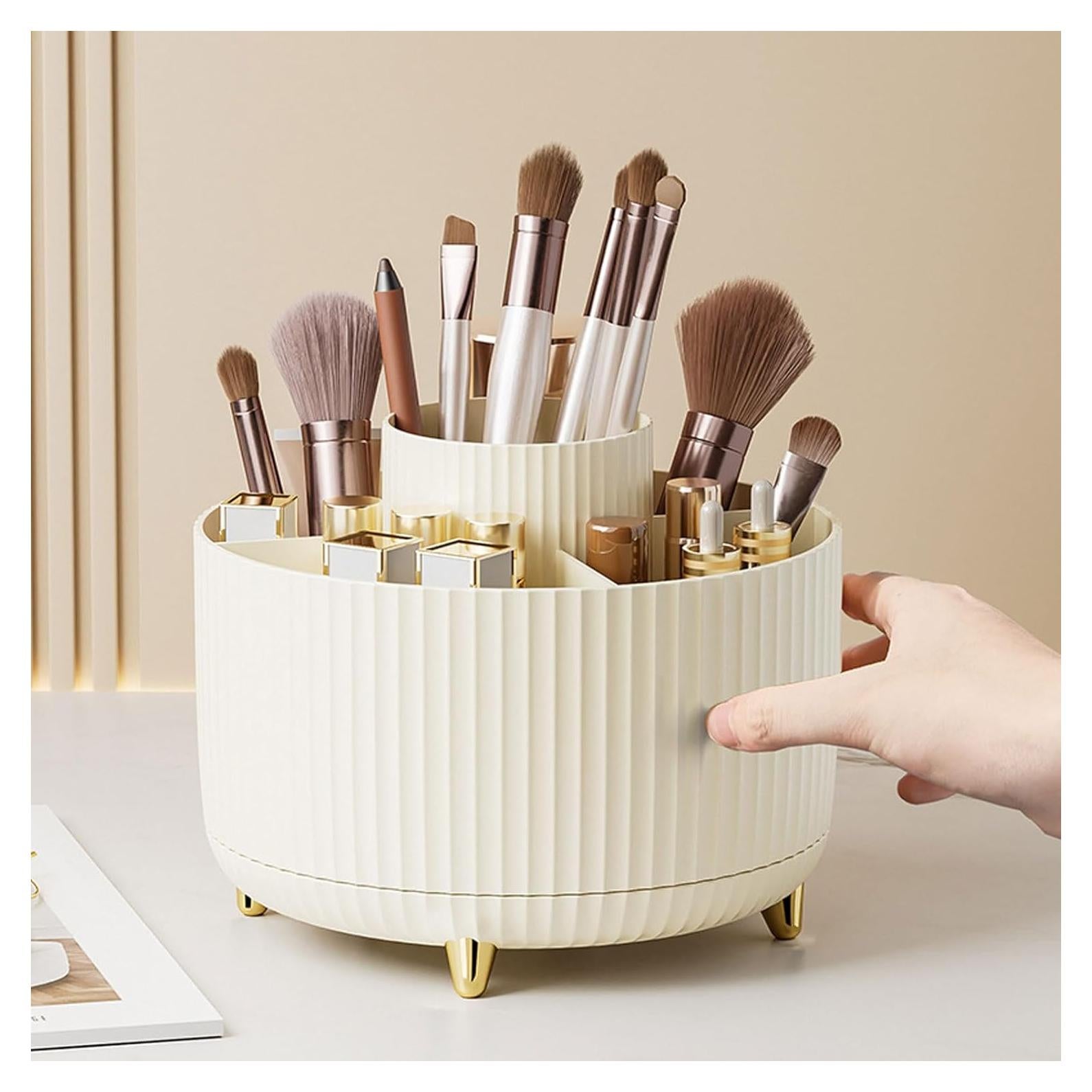 Organizador de Brochas de Maquillaje YZEASYPINK 360° 5 Compartimentos Crema