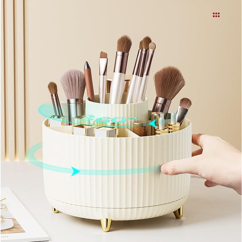 Organizador de Brochas de Maquillaje YZEASYPINK 360° 5 Compartimentos Crema