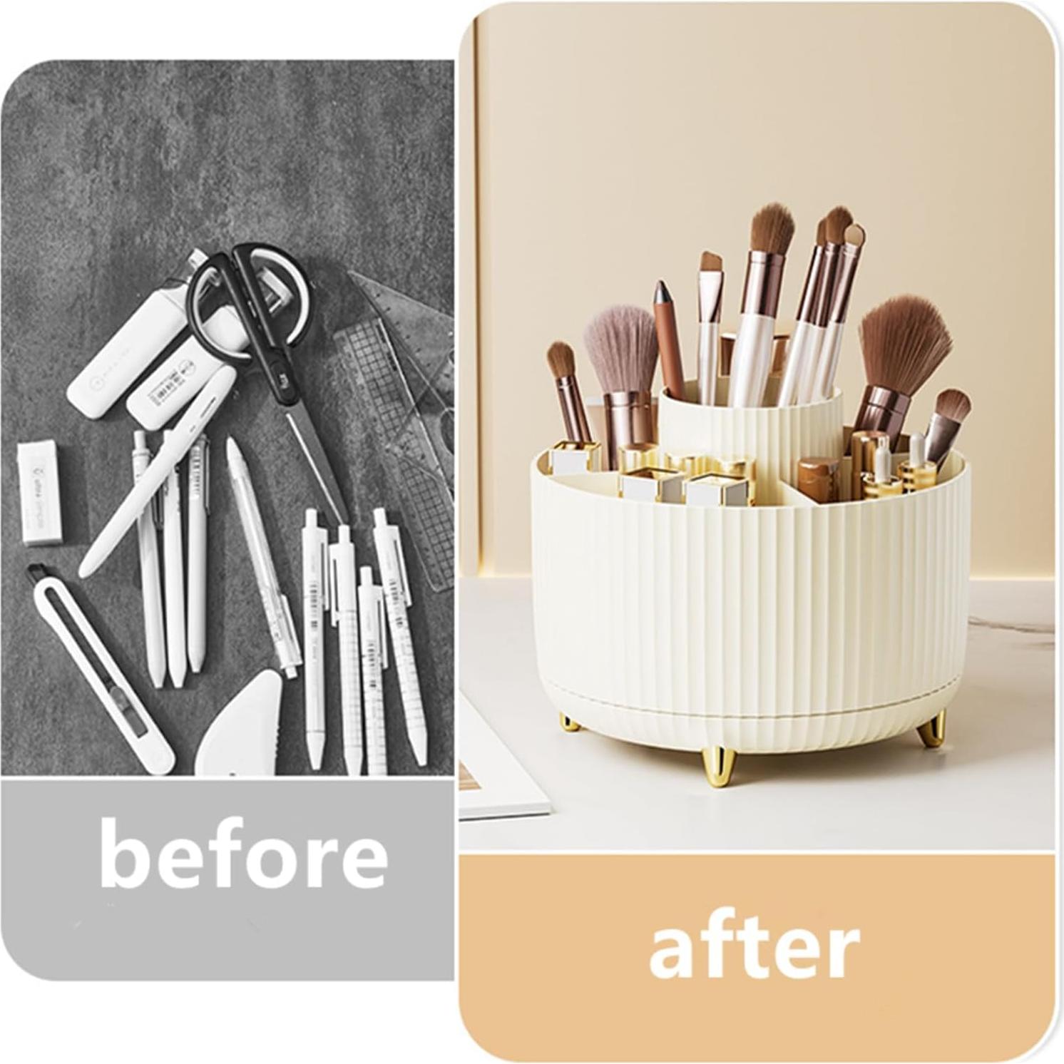 Organizador de Brochas de Maquillaje YZEASYPINK 360° 5 Compartimentos Crema