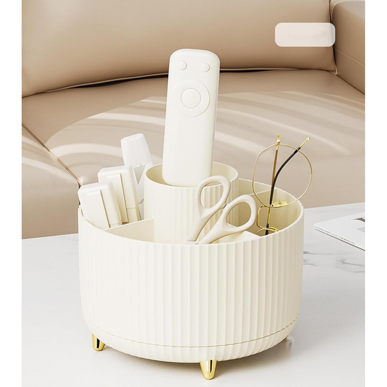 Organizador de Brochas de Maquillaje YZEASYPINK 360° 5 Compartimentos Crema