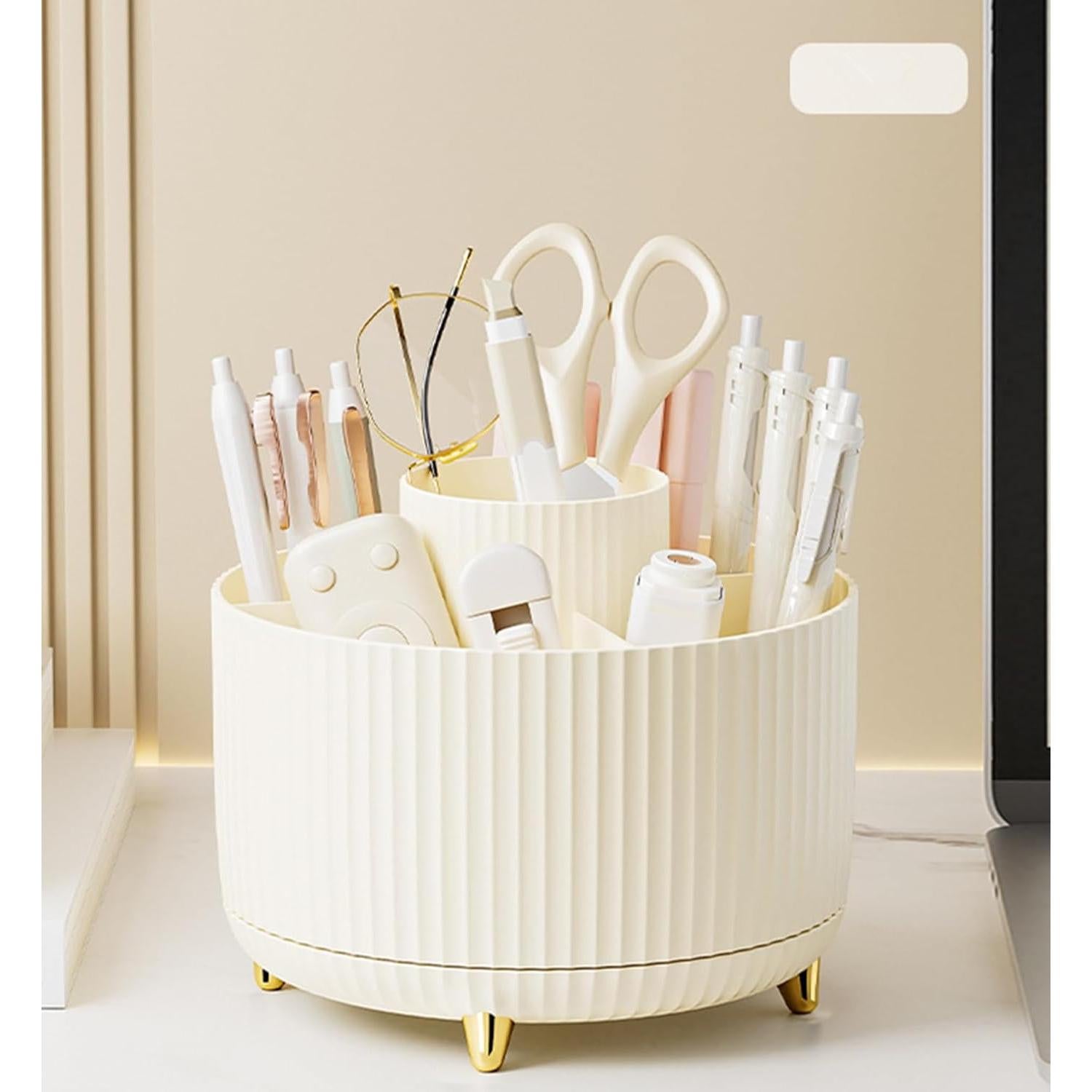 Organizador de Brochas de Maquillaje YZEASYPINK 360° 5 Compartimentos Crema