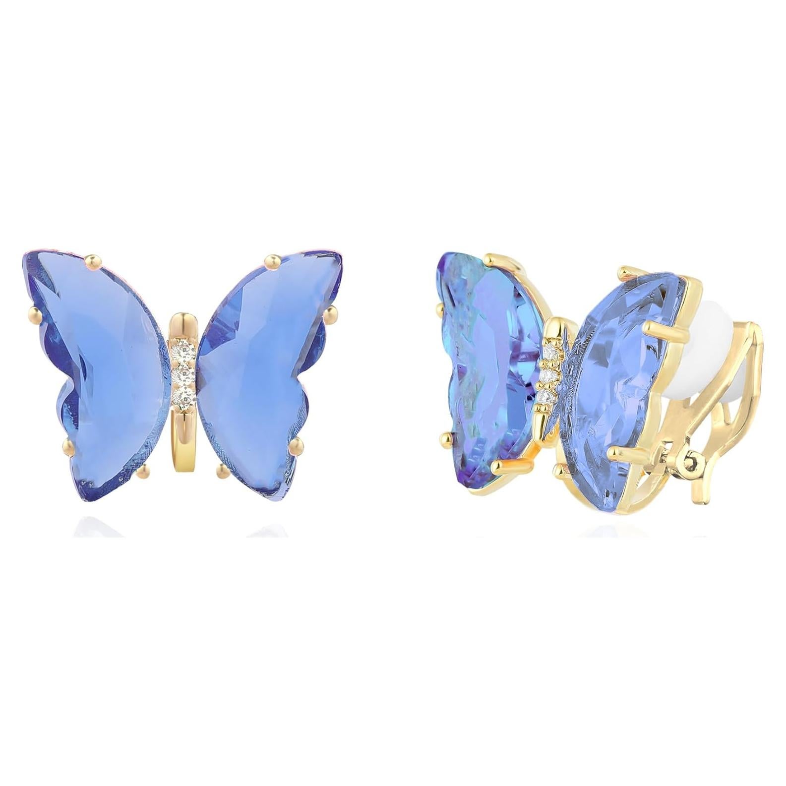 Pendientes de Clip Mariposa Cristal Azul YOQUCOL Dorados 2cm