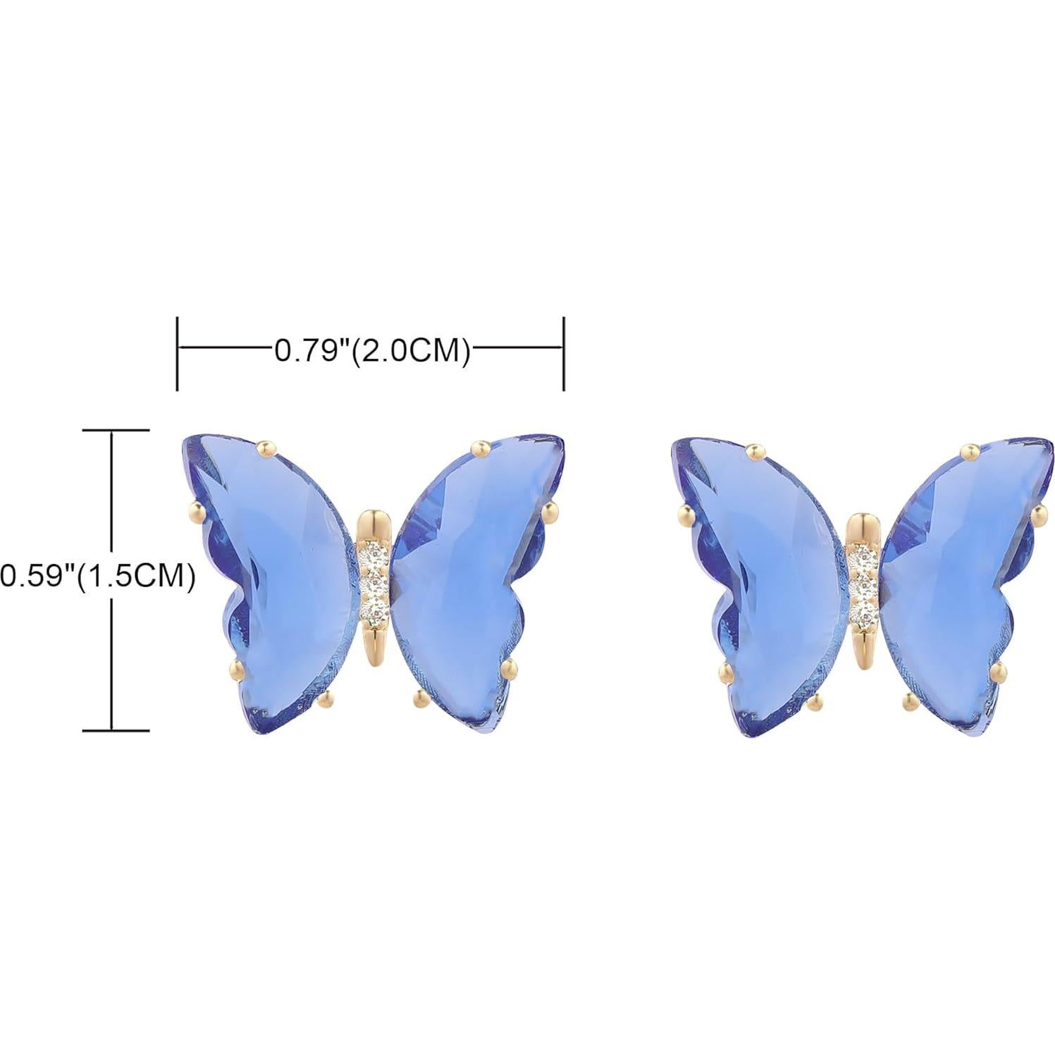 Pendientes de Clip Mariposa Cristal Azul YOQUCOL Dorados 2cm